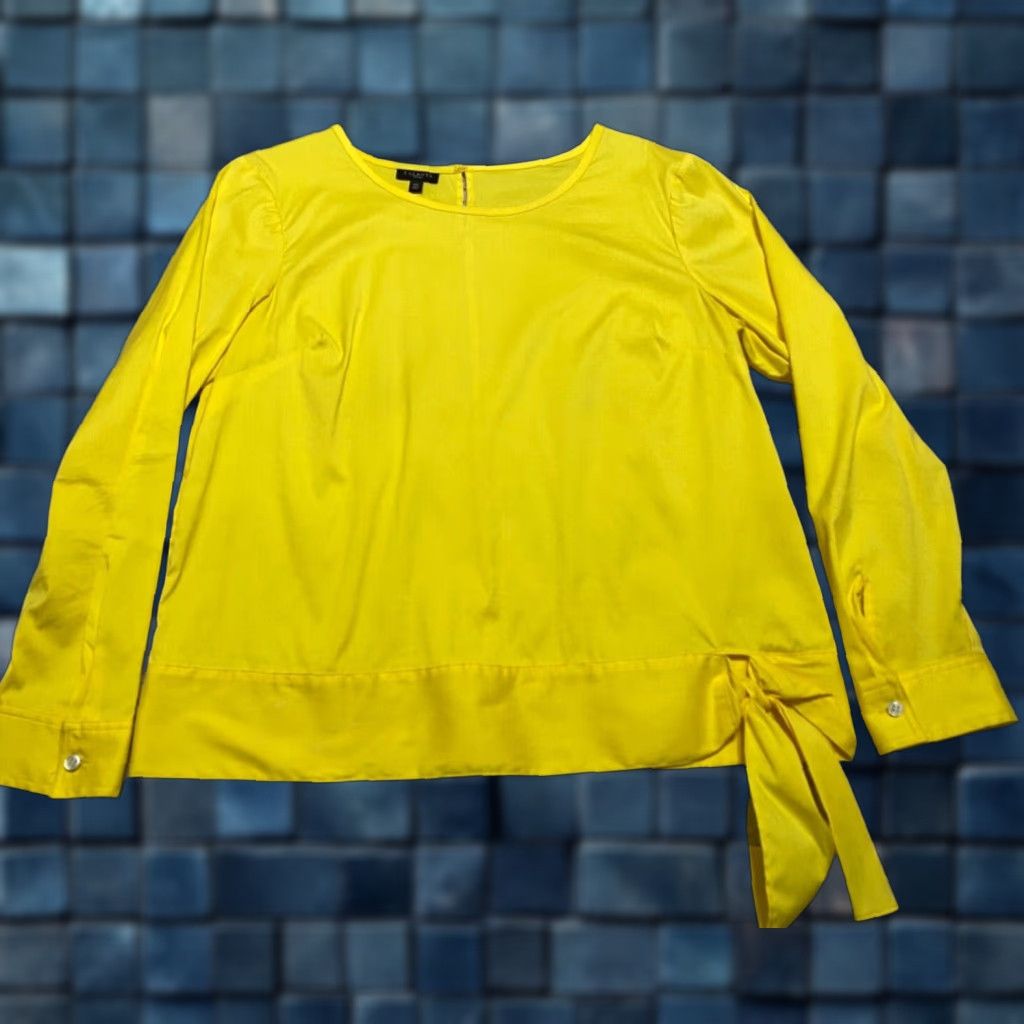 Talbots Talbots Shirt Womens PM Solid Yellow Long Sleeve Round Neck Petites Boxy Tie Blouse for Women Size M / US 6-8 / IT 42-44 - 1 Thumbnail