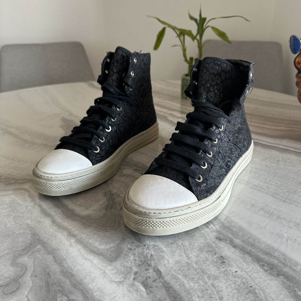Amiri Amiri Sunset Glitter Leopard Black High Top Canvas Sneakers Size US 8 / EU 41 - 2 Thumbnail