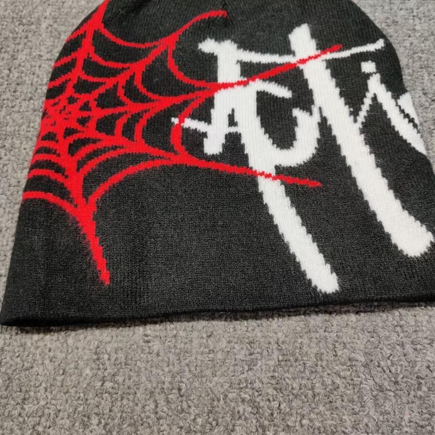 Japanese Brand Activate Spider Web Graphic No Cuff Knit Beanie Hat Black Size ONE SIZE - 1 Thumbnail