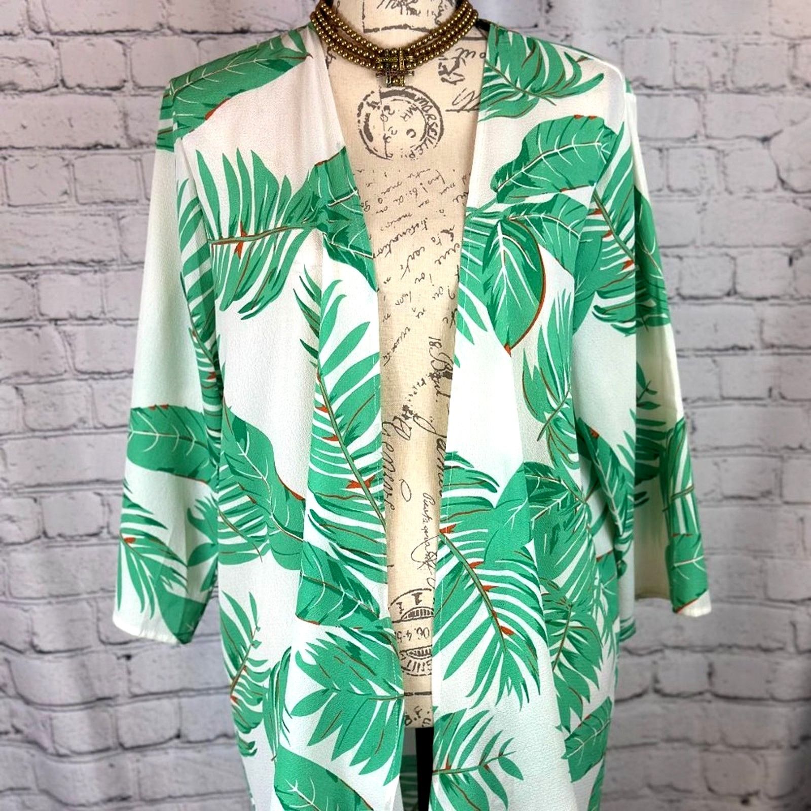 Other Abollria Womens Leaf Print Open Front Kimono- size XL Size XL / US 12-14 / IT 48-50 - 2 Thumbnail