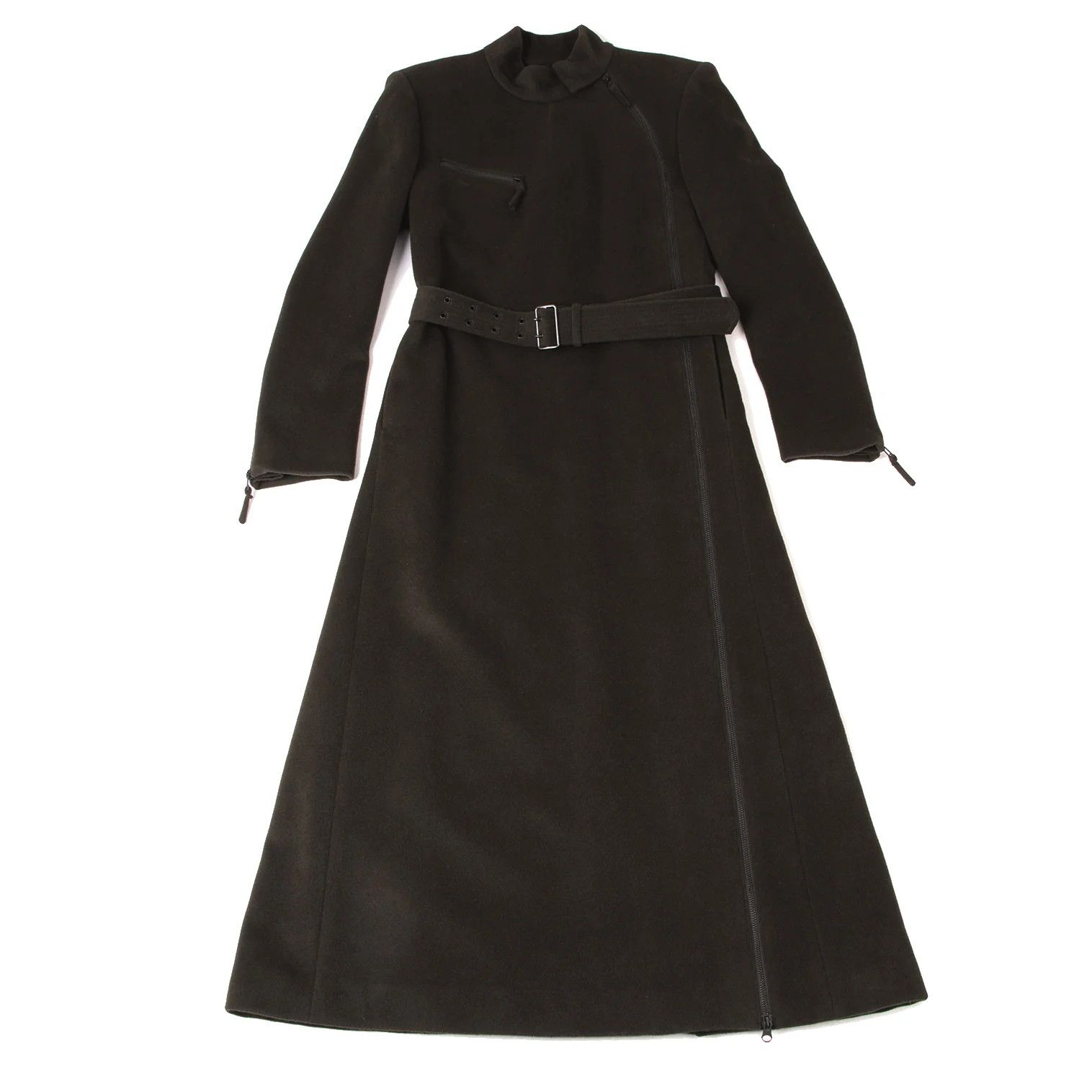 Angora Wool Belted Shaggy Coat in Khaki Size 48