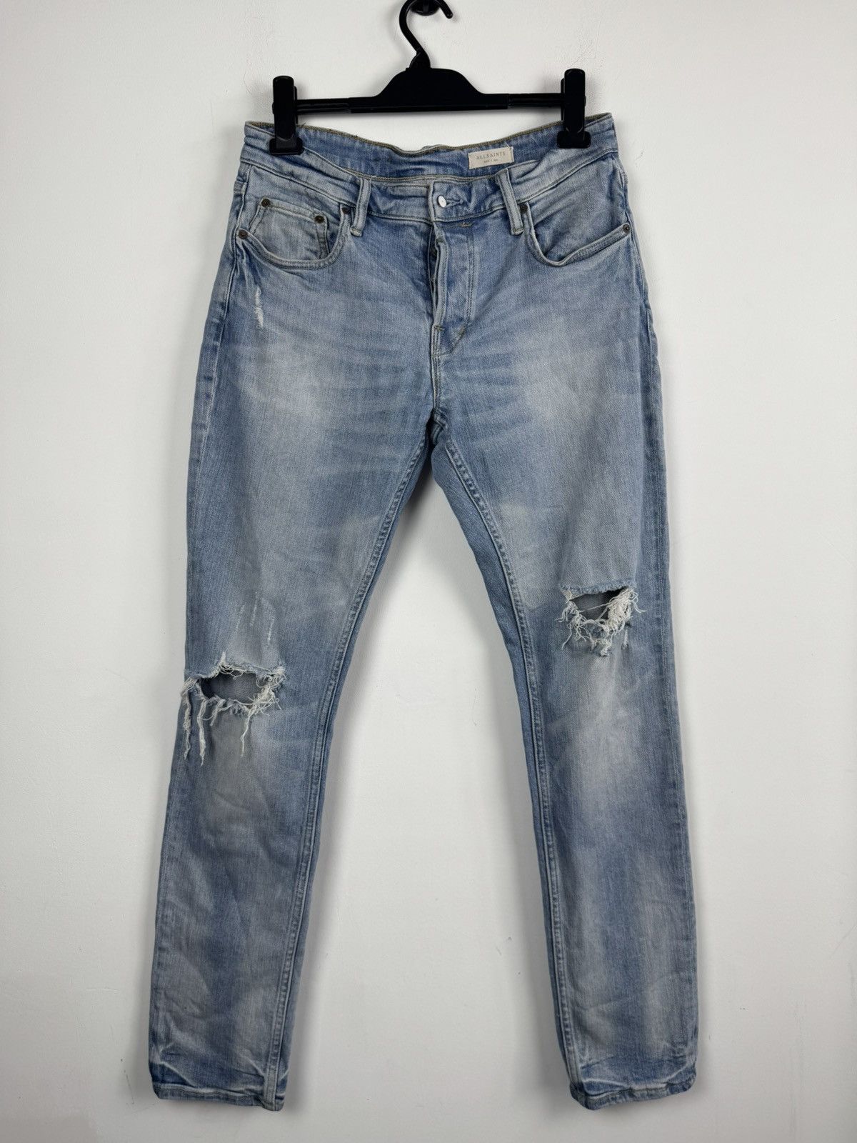 Allsaints All Saints Rex Damaged Distressed Blue Faded Denim Jeans Size US 31 - 1 Thumbnail