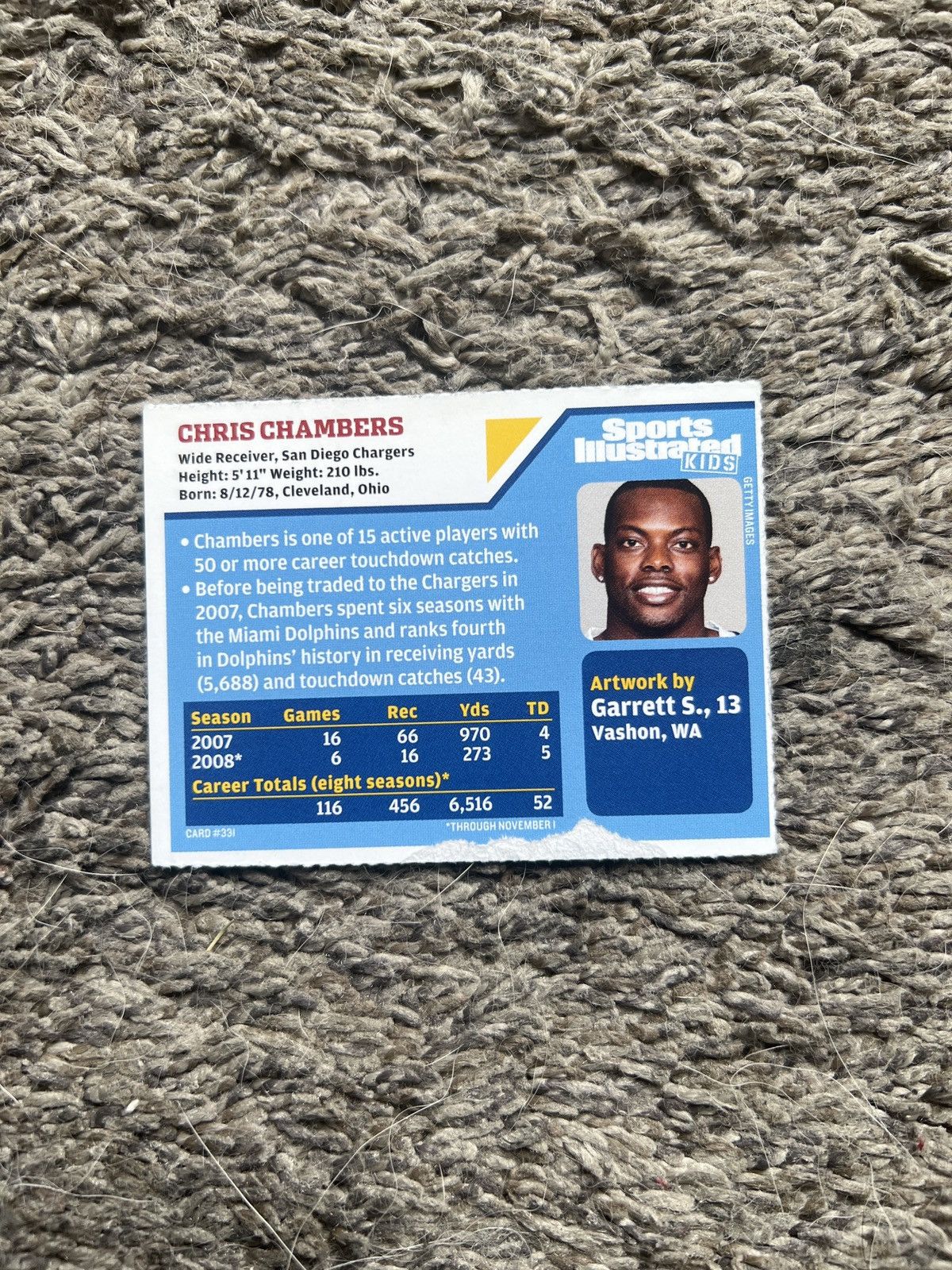 NFL 2008 Sports Illustrated Kids #331 Chris Chambers Card Size ONE SIZE - 2 Thumbnail