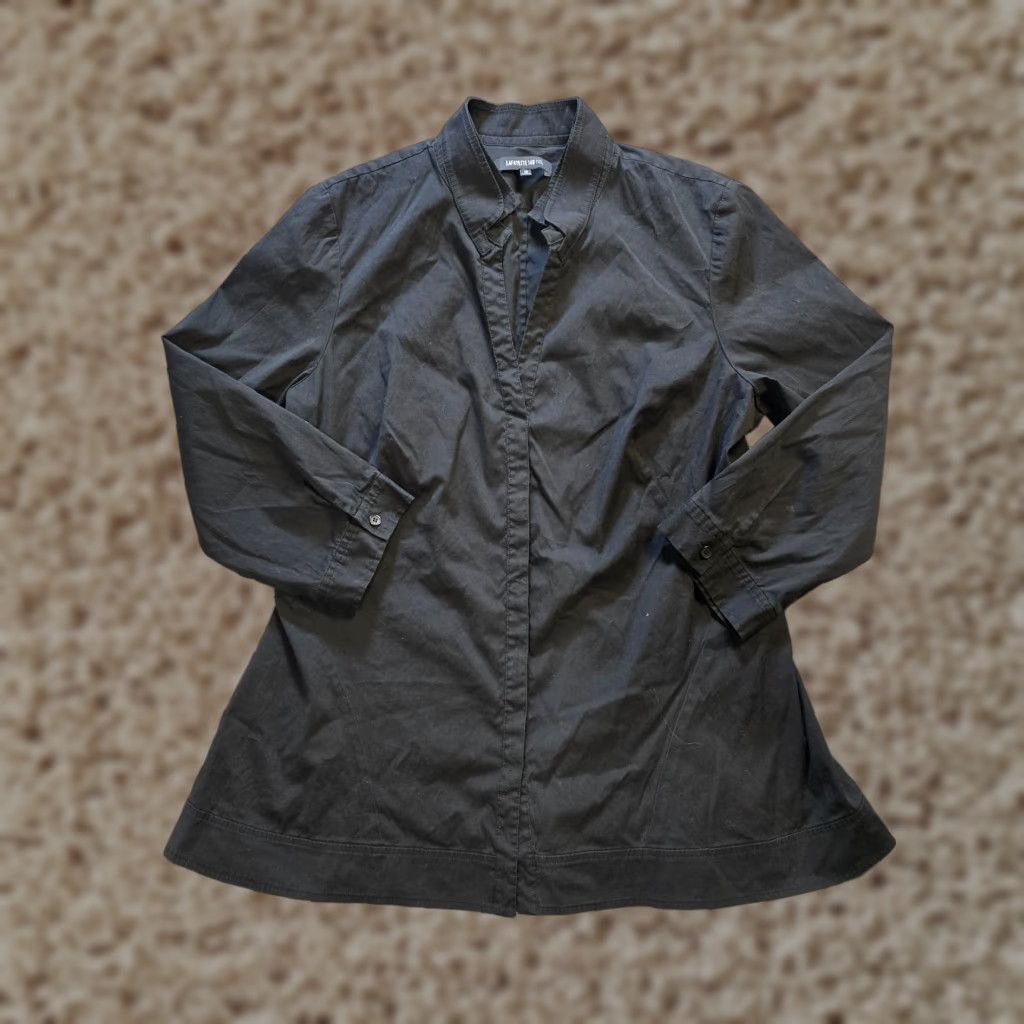 Vintage Lafayette 148 New York Top Womens 12 Black Button Up Long Sleeve Stretch Capsule Career Blouse Size XL / US 12-14 / IT 48-50 - 1 Thumbnail