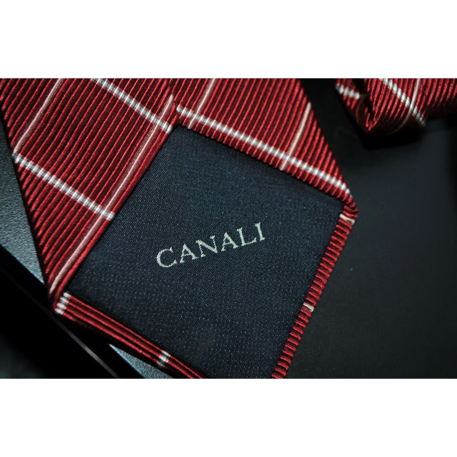 Canali Canali TIE Shirt Men’s XS Red Striped 60% Silk 40% Cotton Made in ITALY 146 cm Length Size ONE SIZE - 5 Thumbnail