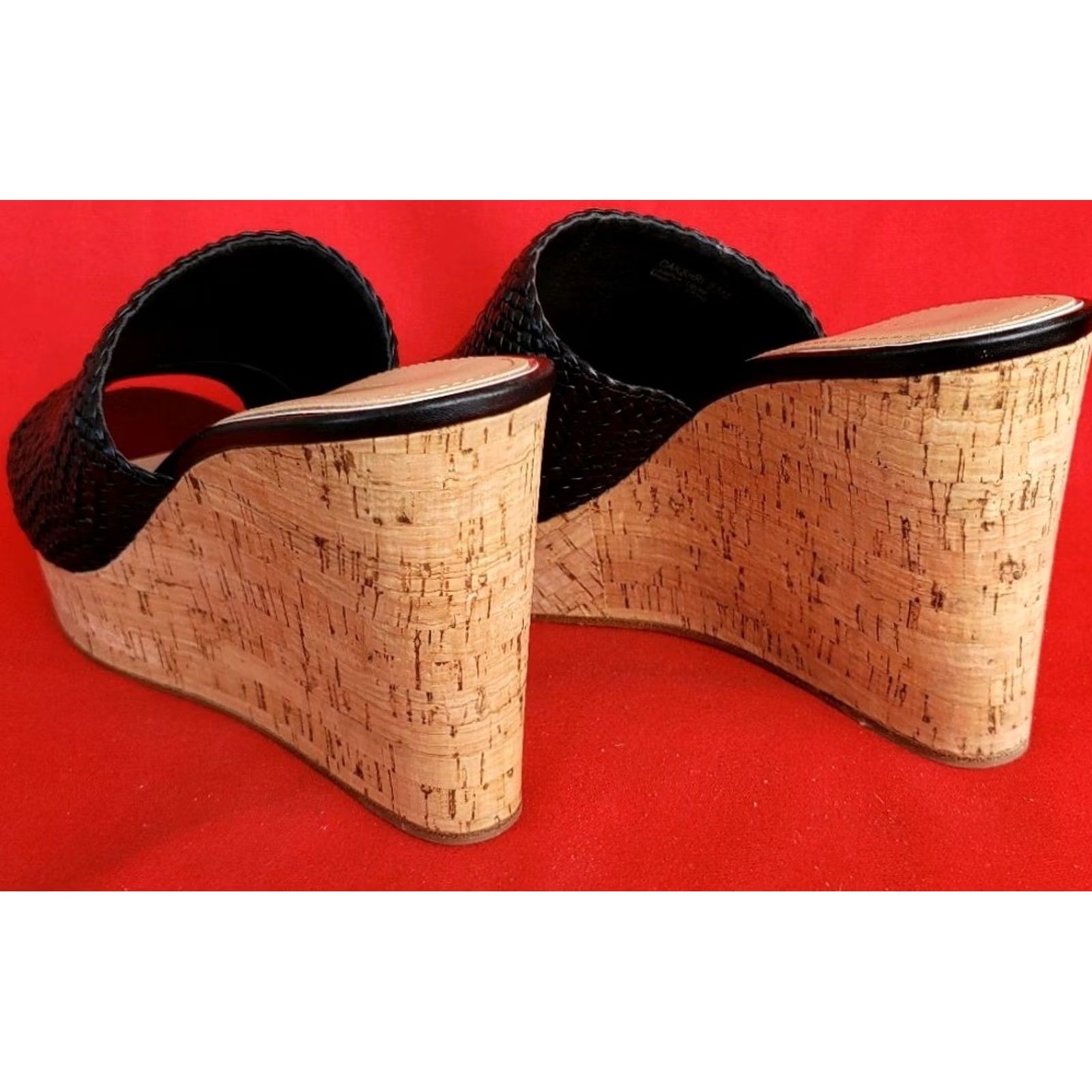 Etienne Aigner Etienne Aigner Women's Black Leather Slide Wedge Sandal 9.5M Woven Crossover Daiquiri Size US 10 / IT 40 - 7 Thumbnail