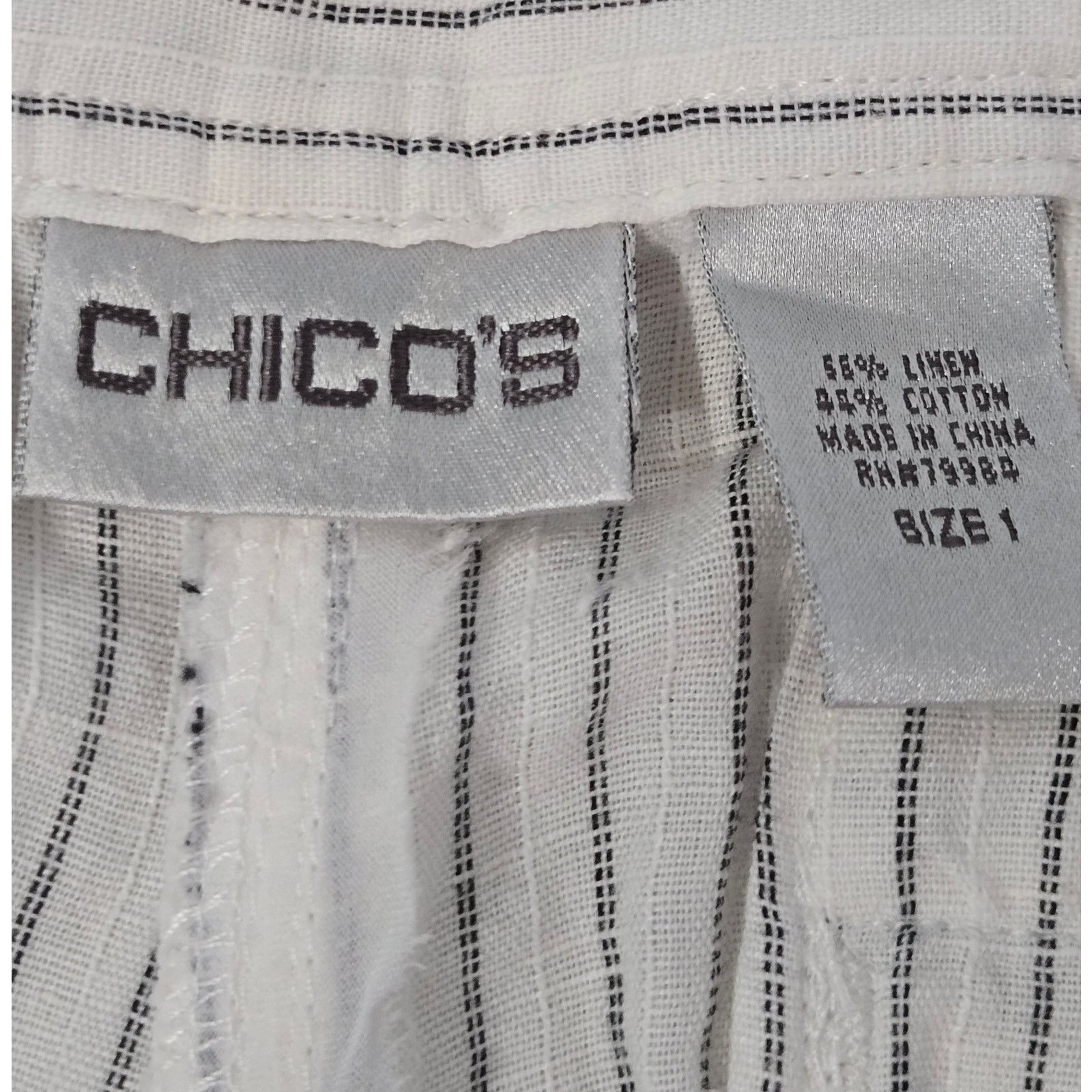 Other Chico's White Gray Striped Cropped Linen Pants 1/M/8-10 Soft Size 30" / US 8 / IT 44 - 3 Thumbnail
