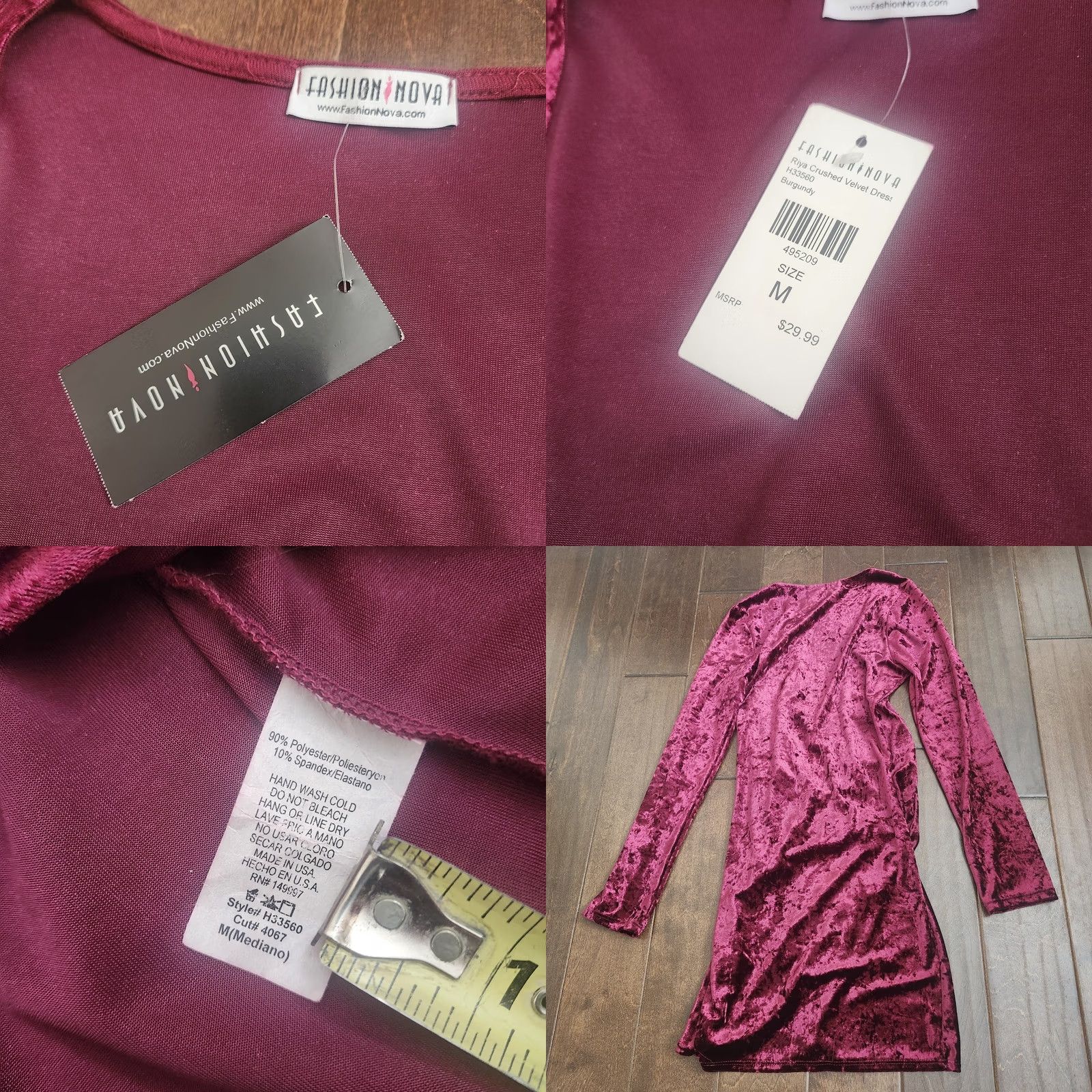 Fashion Nova Fashion Nova Riya Crushed Velvet Dress M Burgundy Wrap NWT Size M / US 6-8 / IT 42-44 - 10 Thumbnail