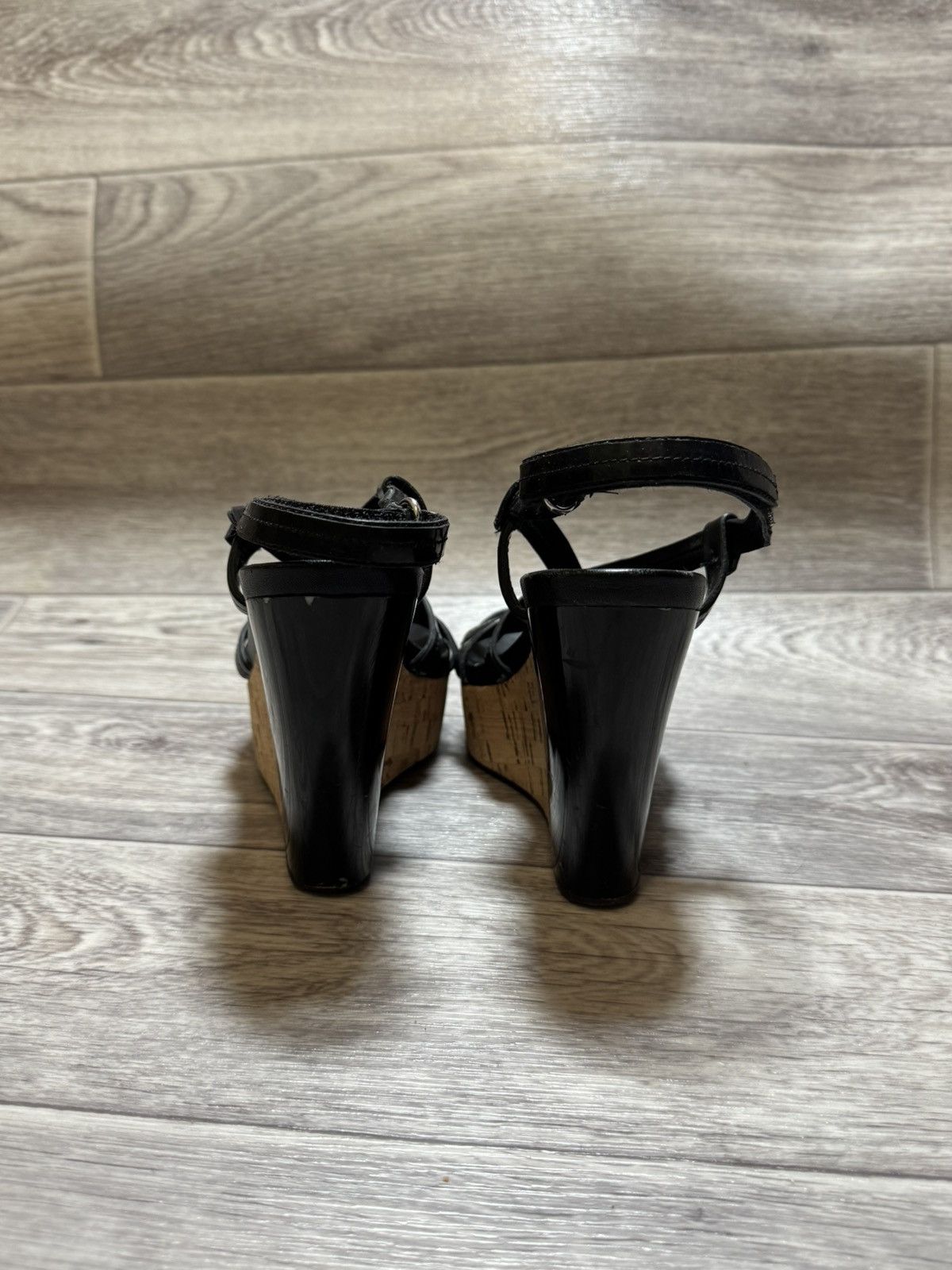 Prada Prada Sport Black Patent Leather/Cork Platform Wedge Sandals Size US 5 / IT 35 - 4 Thumbnail