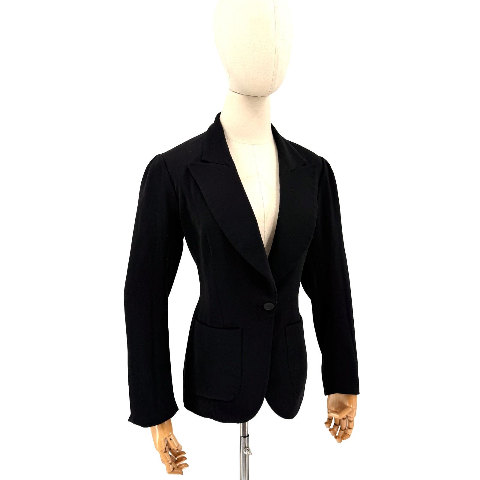 Vintage Lolita Lempicka Black 100% Wool Puff Sleeve Blazer Size L / US 10 / IT 46 - 1 Thumbnail