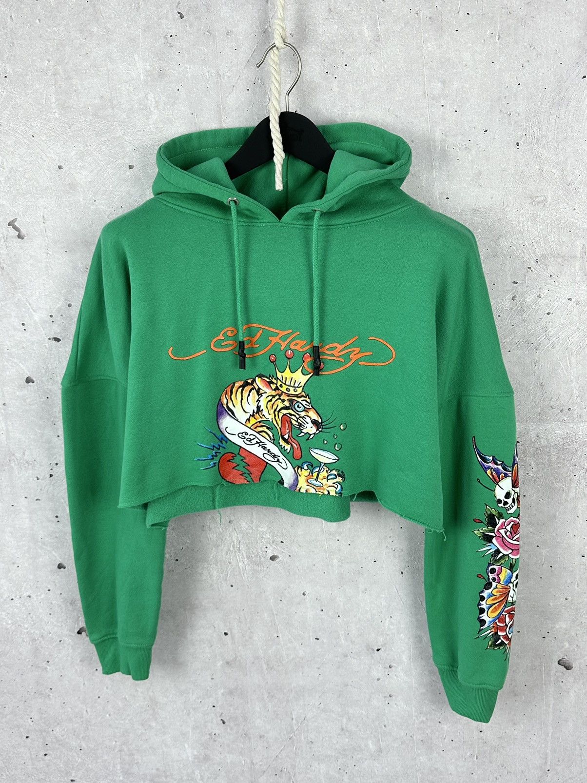 Ed Hardy Ed Hardy Missguided Green Cropped Logo Cotton Women’s Hoodie Size L / US 10 / IT 46 - 1 Thumbnail