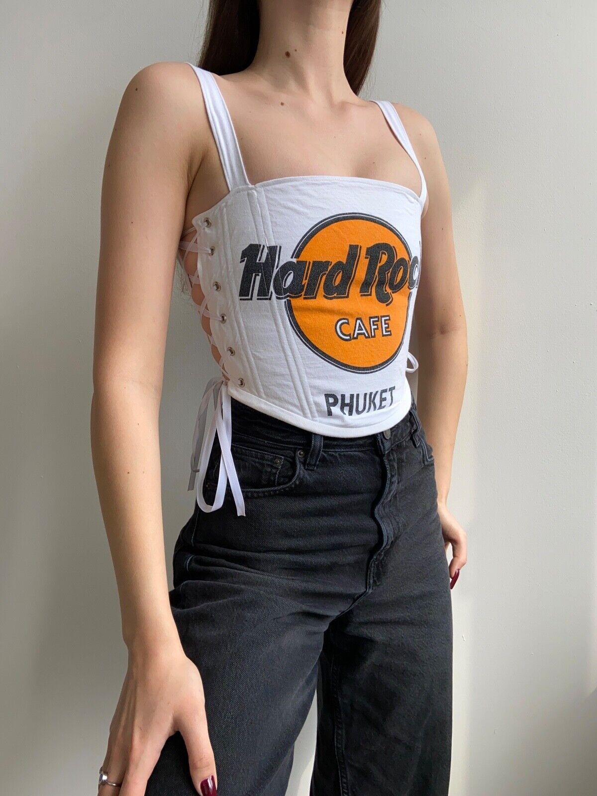 Handmade Handmade Hard Rock Cafe White Women's Tank Crop Top Corset Size S / US 4 / IT 40 - 8 Thumbnail