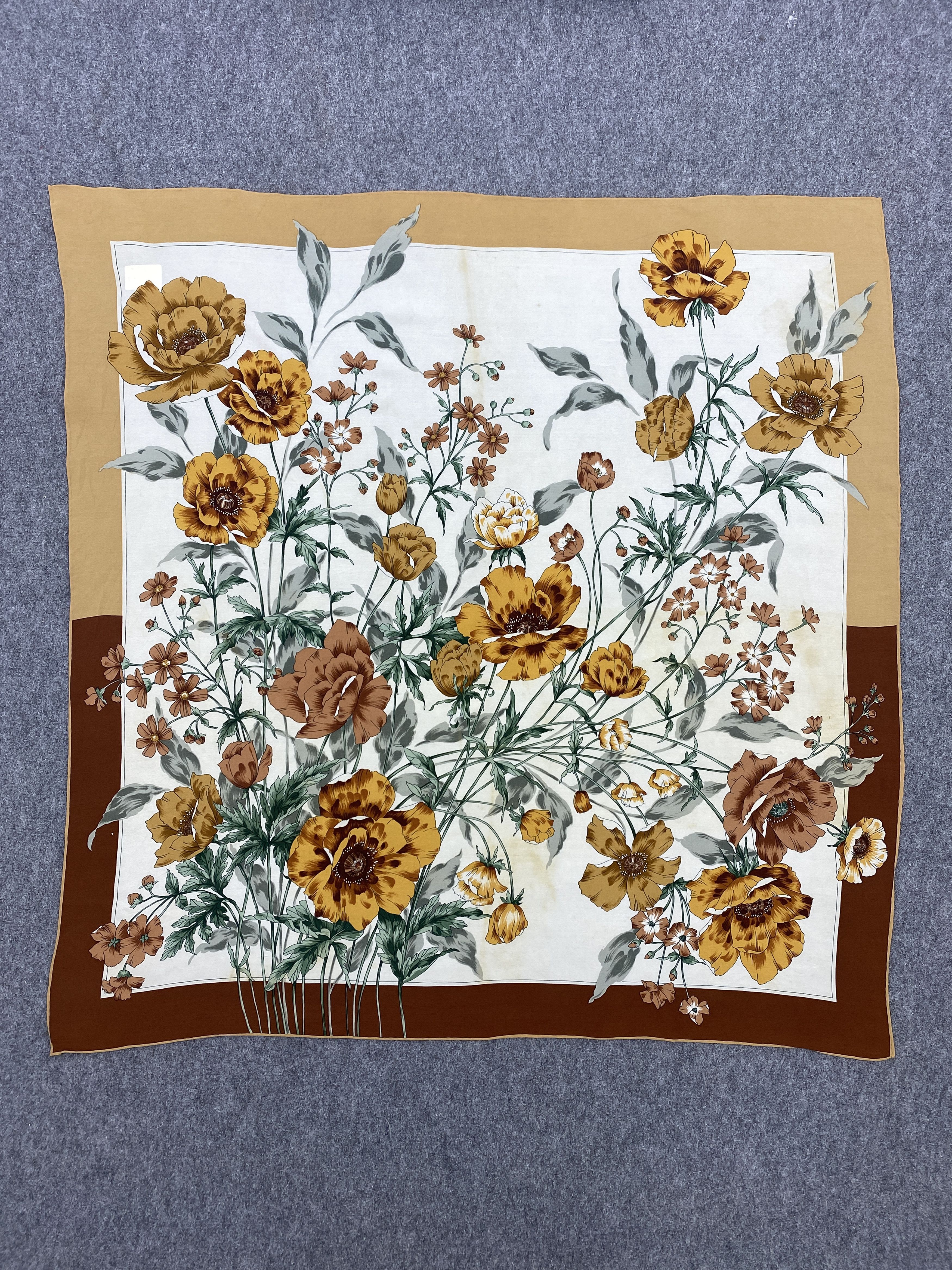 Vintage Flower Design Silk Scarf / Muffler / Silk Shawl SN0073 Size ONE SIZE - 3 Thumbnail