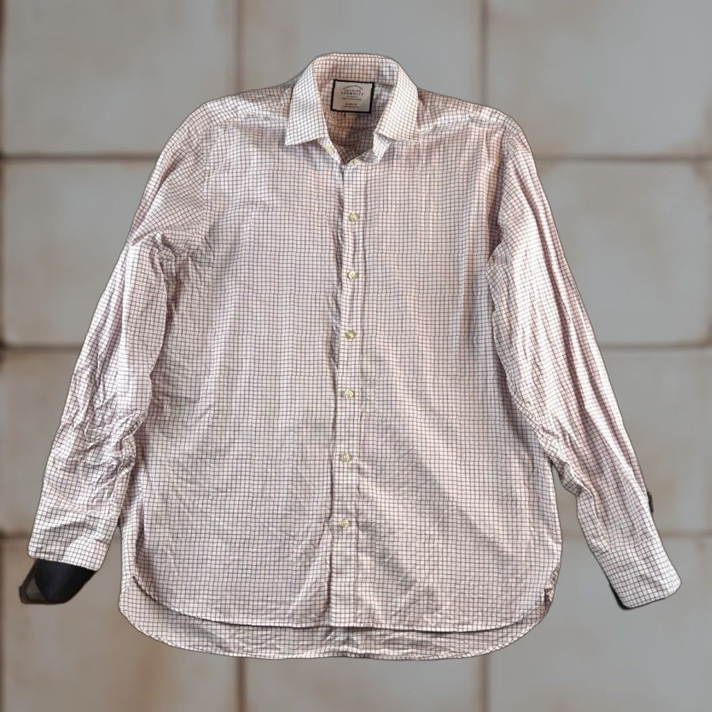Charles Tyrwhitt Charles Tyrwhitt Dress Shirt Men L Red White Check Classic Fit Preppy Size 42R - 1 Thumbnail