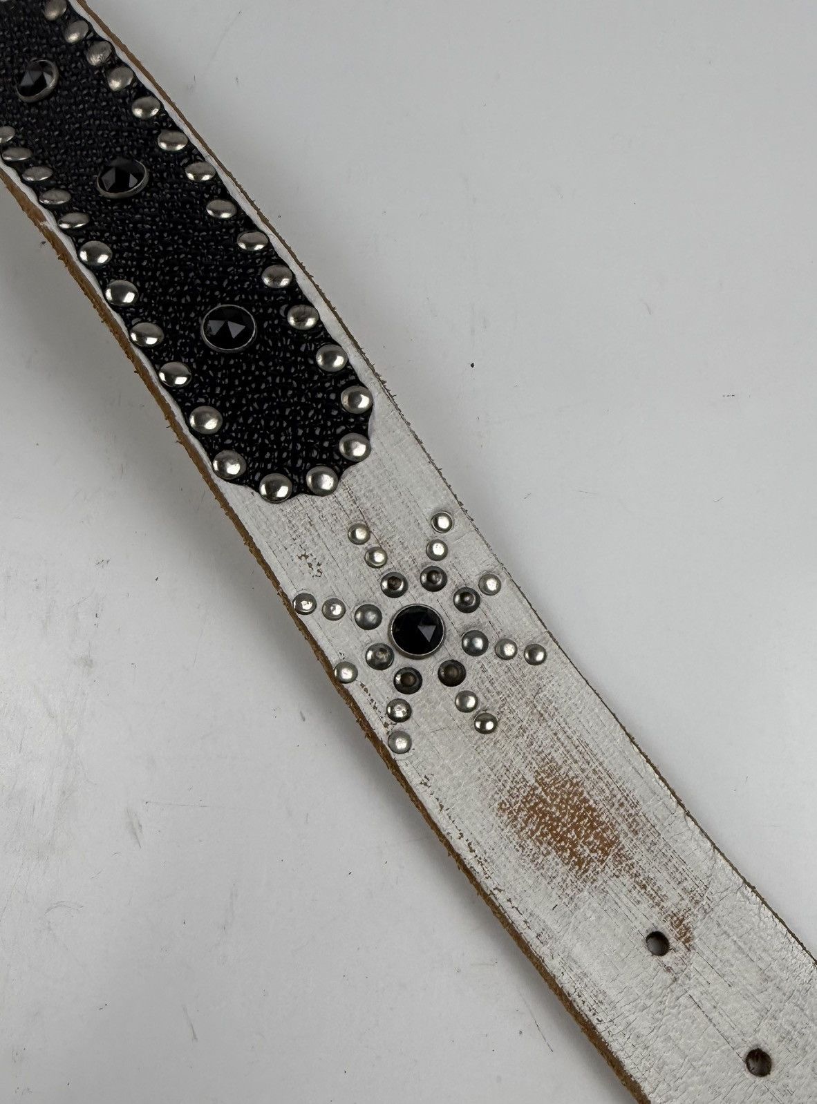 Japanese Brand rare design studded leather belt tc46 Size 36 - 3 Thumbnail
