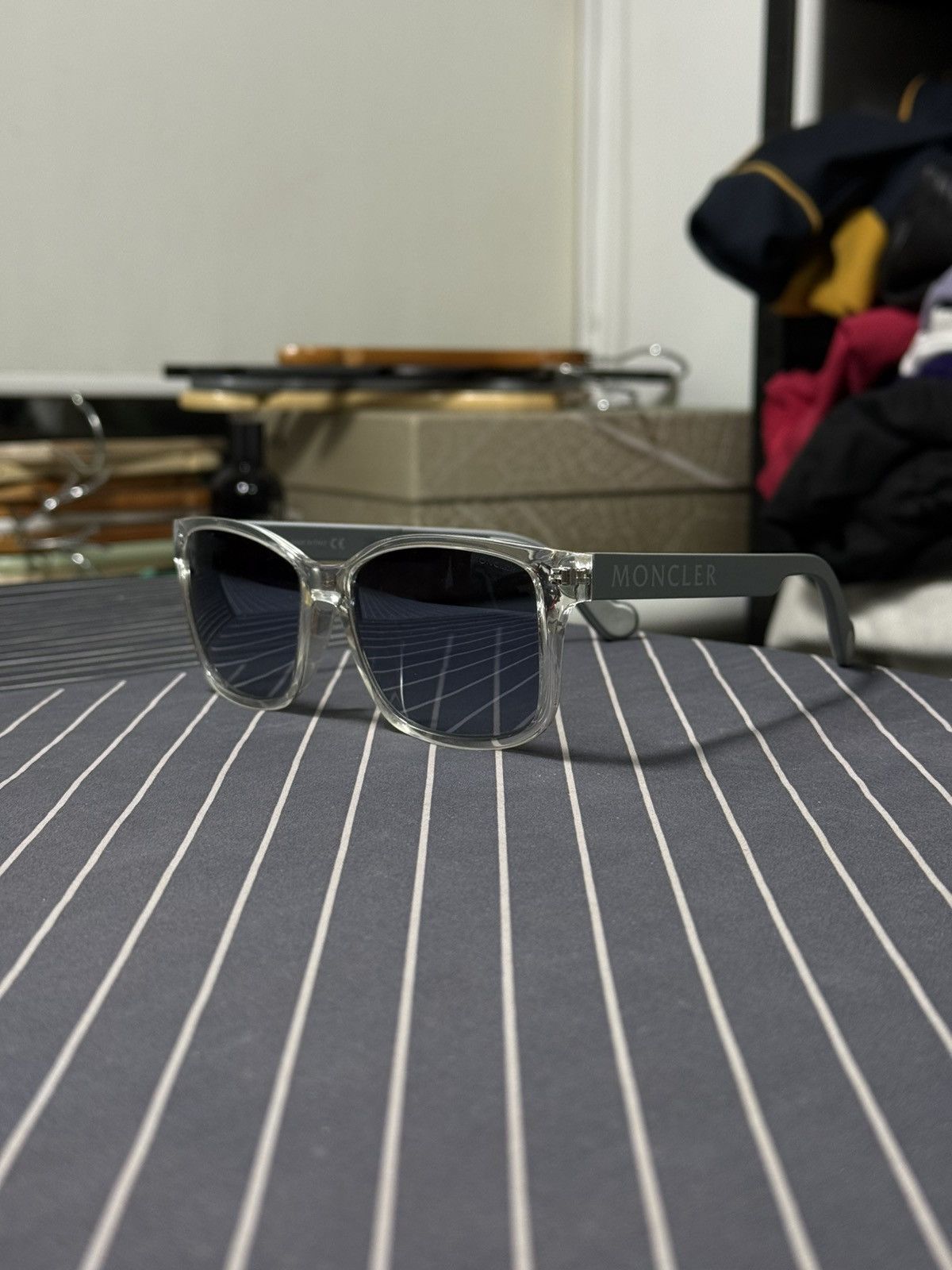 Moncler Sunglasses Clear Frame Grey Lens Italy Shades