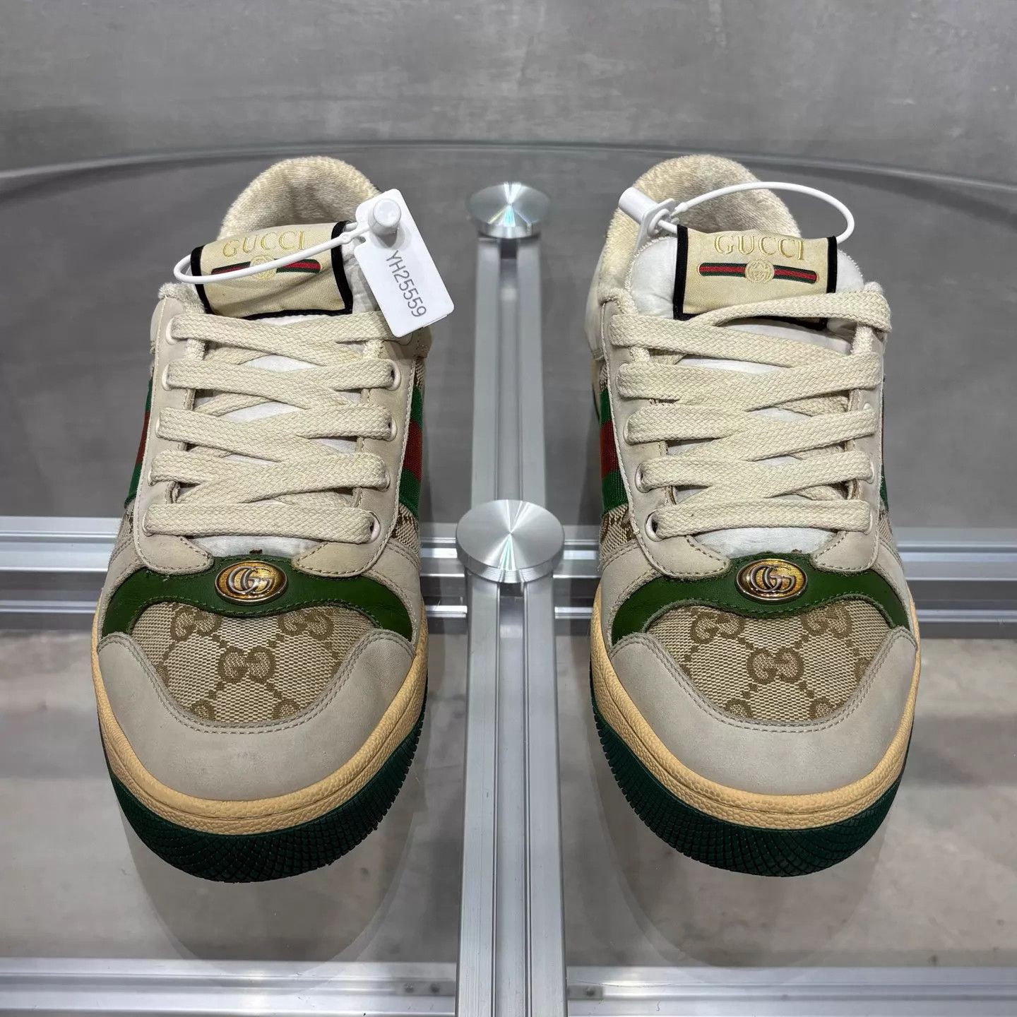 Gucci Gucci Rhyton Distressed Sneaker Women's EU 38 Green Enamel Size US 7.5 / IT 37.5 - 1 Thumbnail