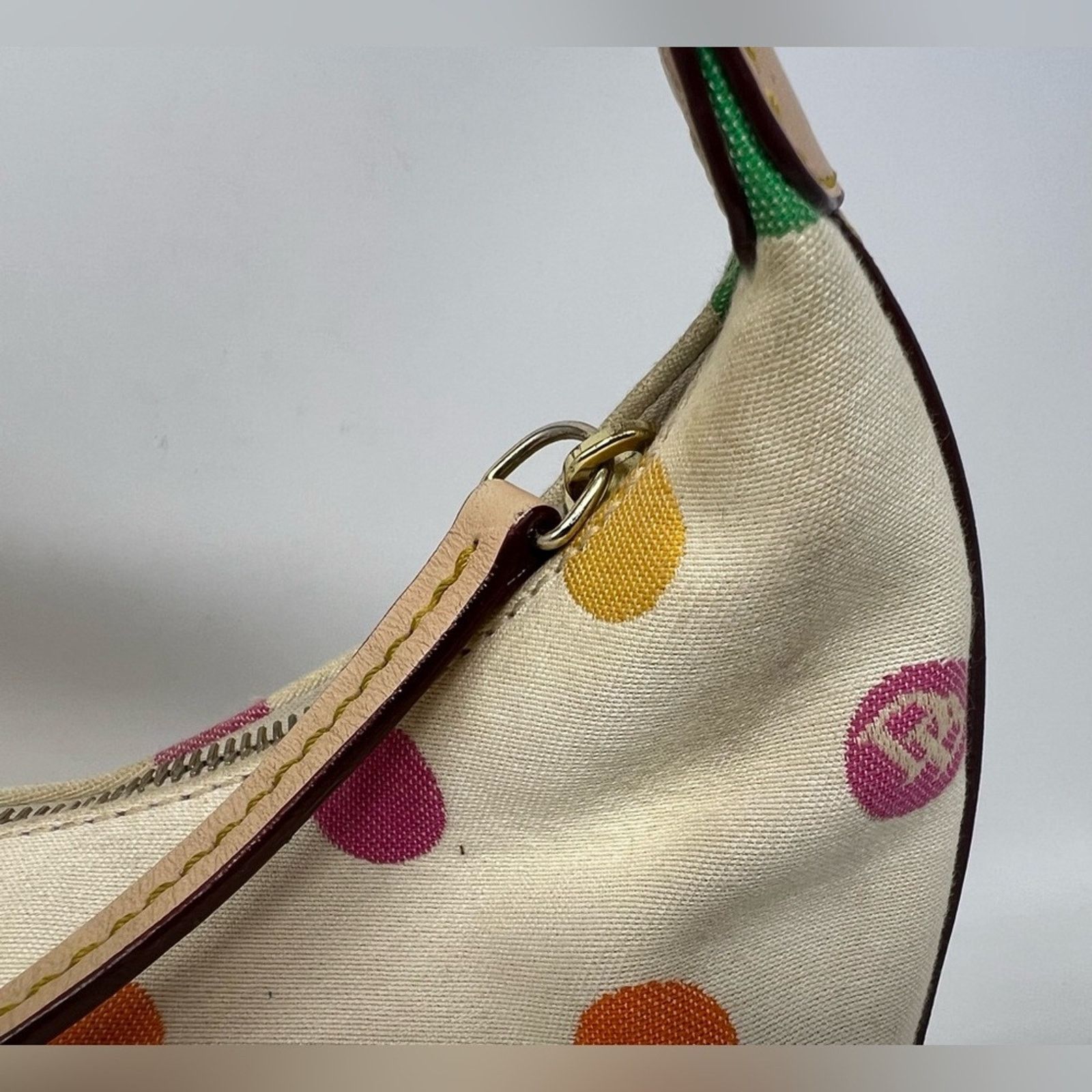 Dooney & Bourke DOONEY & BOURKE Multi Colored Polka Dot & Ivory Hobo Handbag Size ONE SIZE - 14 Thumbnail