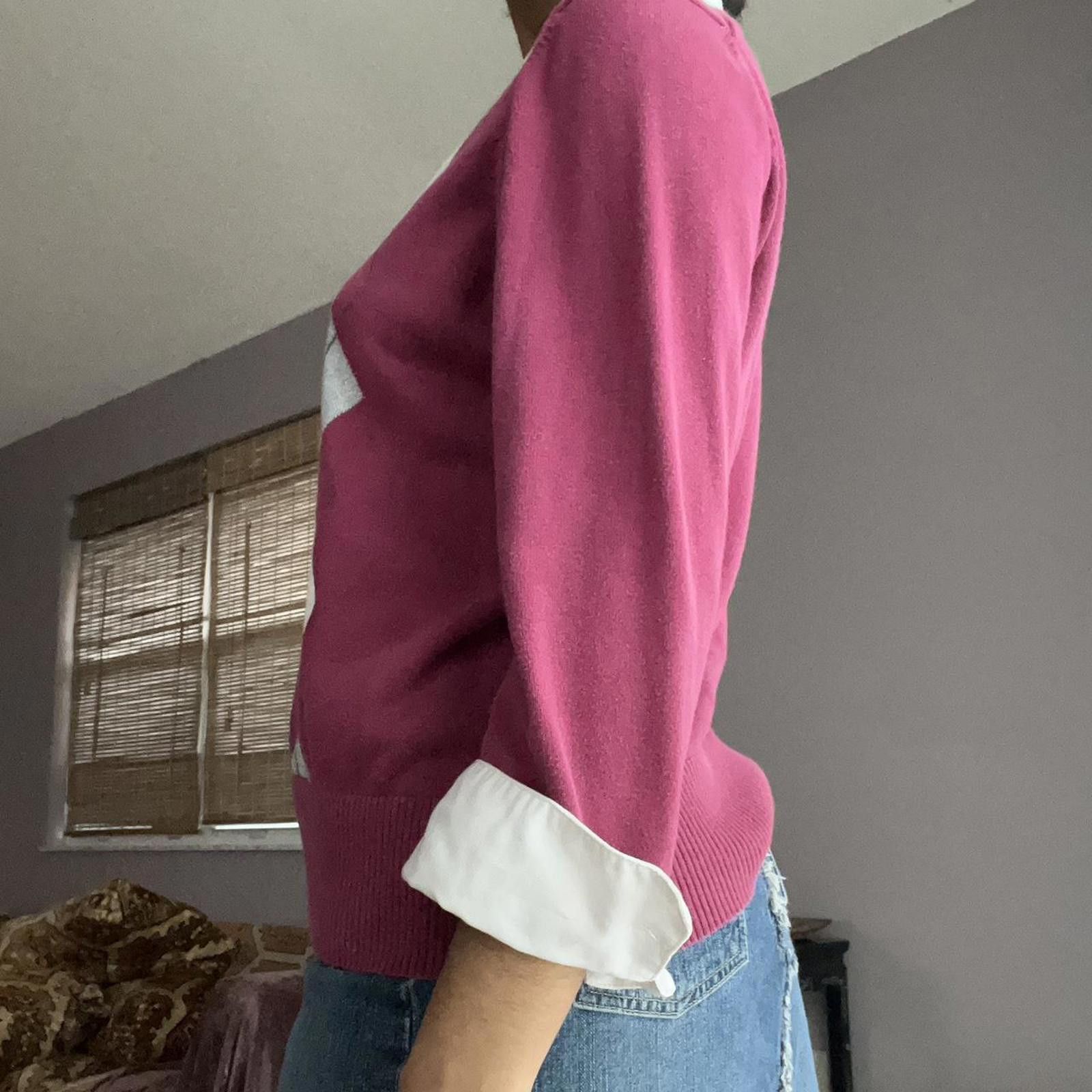 Van Heusen Pink and grey argyle sweater with white collar Size M / US 6-8 / IT 42-44 - 7 Thumbnail