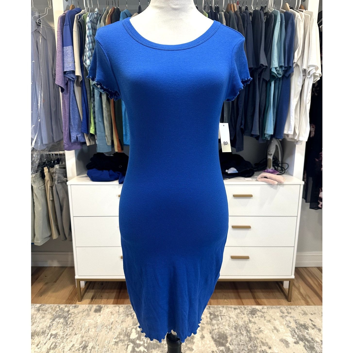 BP. BP Women's Blue Ribbed Bodycon Lettuce Edge Mini Dress NWT M Size M / US 6-8 / IT 42-44 - 2 Thumbnail