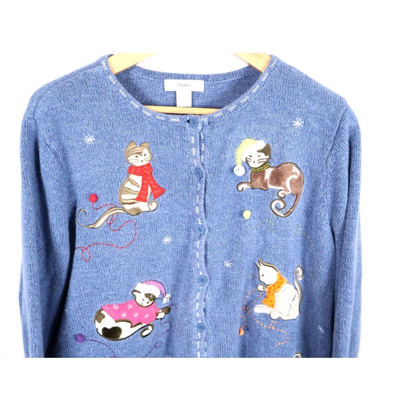 Vintage VINTAGE CJ Banks Sweater Cardigan Women's 1X Blue Cotton Ramie Blend Cat Kitten Motif Size XL / US 12-14 / IT 48-50 - 4 Thumbnail