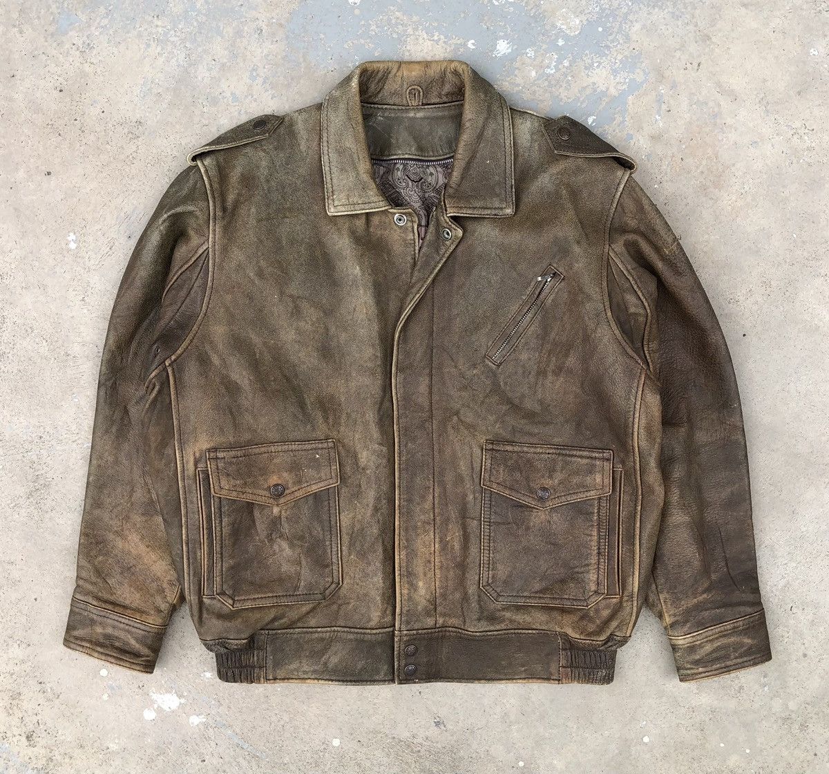 Vintage Vintage 80s Real Leather cowhide A2 Flight Bomber Jacket Size US L / EU 52-54 / 3 - 10 Thumbnail