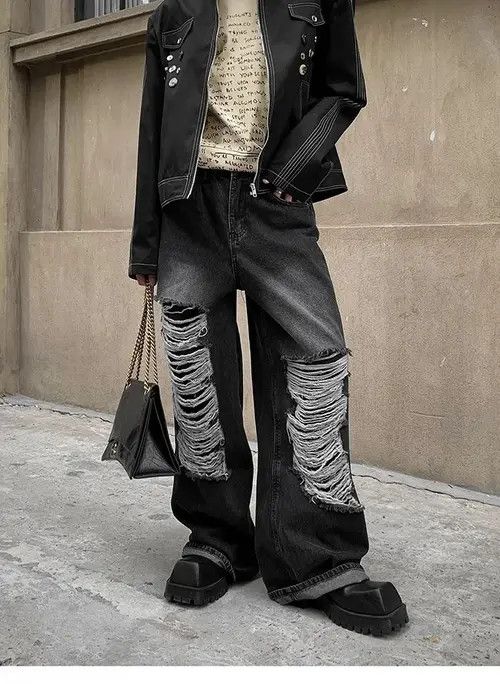 Jean Fukiishi x Aya Baggy distressed ripped wide leg y2k jeans Size US 32 / EU 48 - 6 Thumbnail