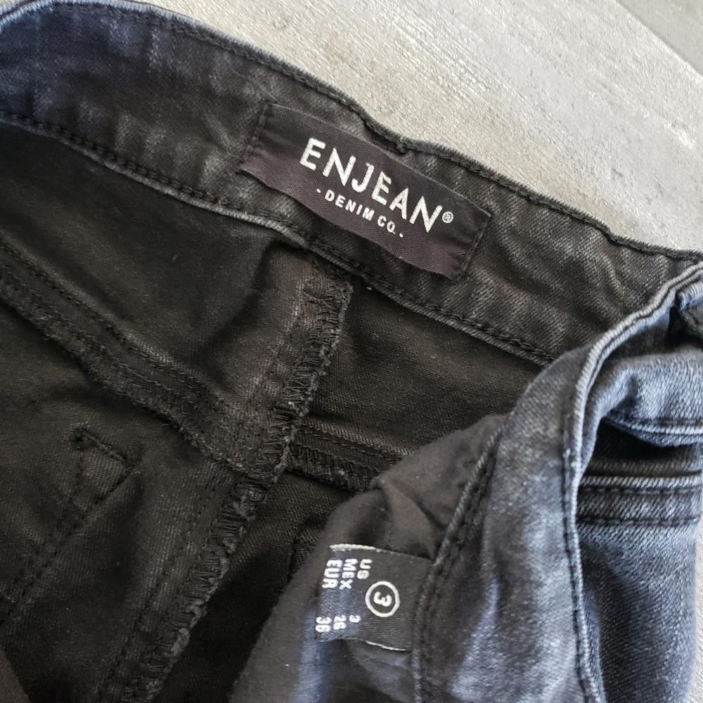 Designer Black Denim Distressed Enjean Boyfriend Jean Size 30" / US 8 / IT 44 - 3 Thumbnail
