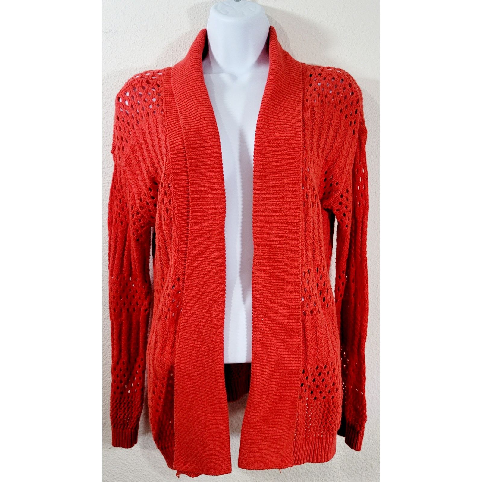 Other Verve Red Orange Open Front Open Knit Cardigan Sweater Small Size S / US 4 / IT 40 - 1 Thumbnail