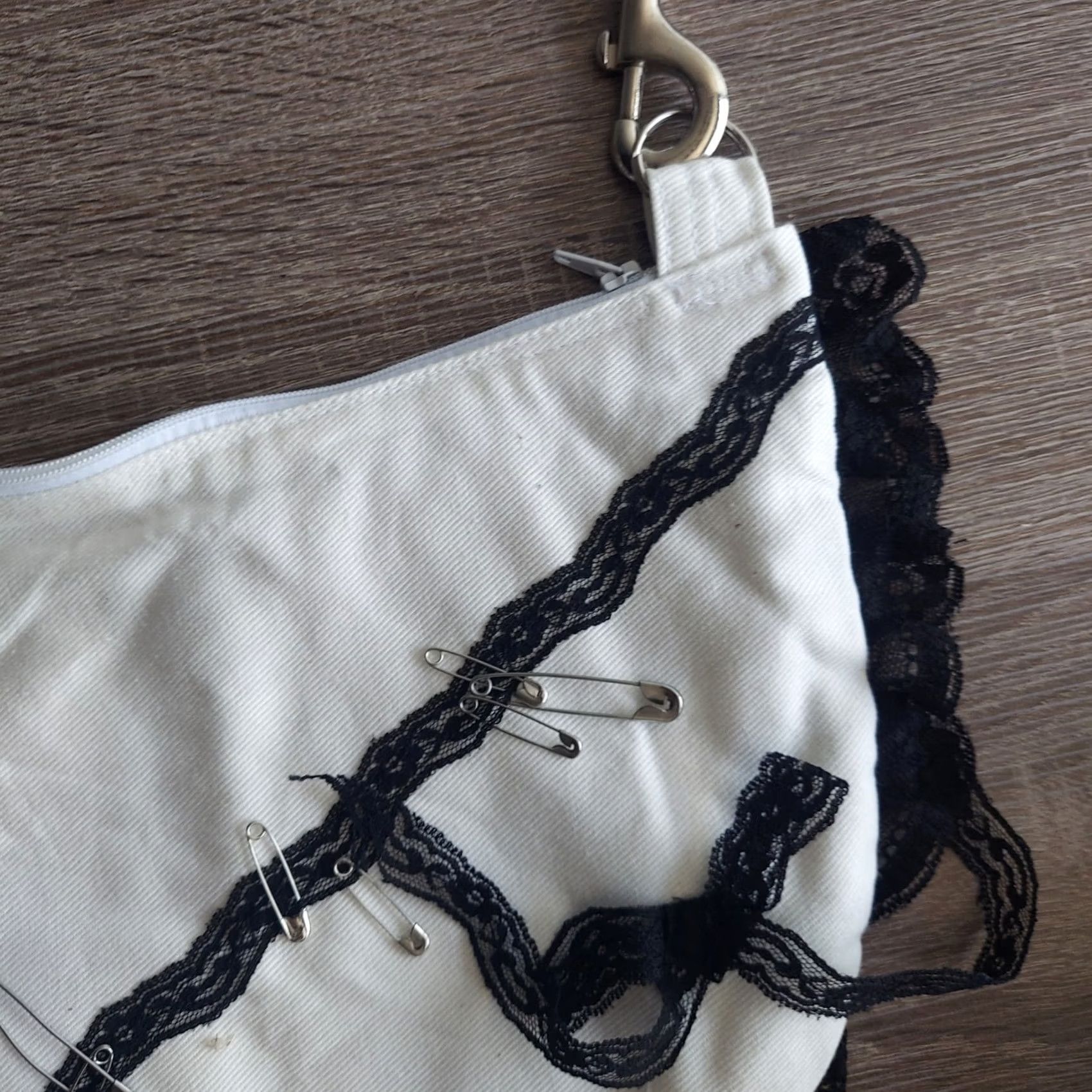 Vintage Handmade Black Lace Shoulder Bag with Chain Strap Pins - Small Women’s Bag, Silver Handle, Personalize, Stylish, Unbranded, Women, Bag Size ONE SIZE - 6 Thumbnail