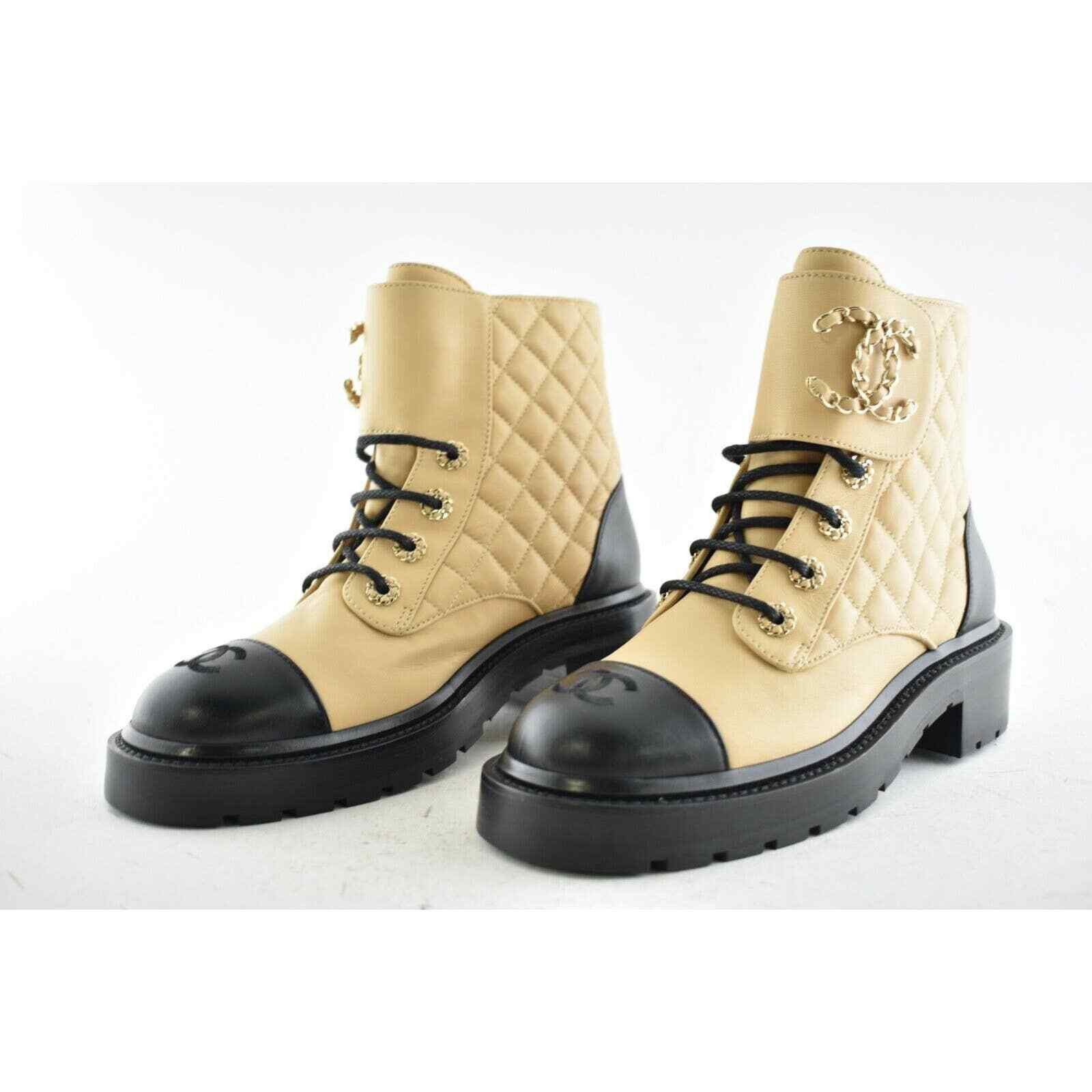 Chanel 20A Quilted Chain Combat Lace Up Tie Ankle Short Boot 40.5 Size US 10.5 / IT 40.5 - 9 Thumbnail