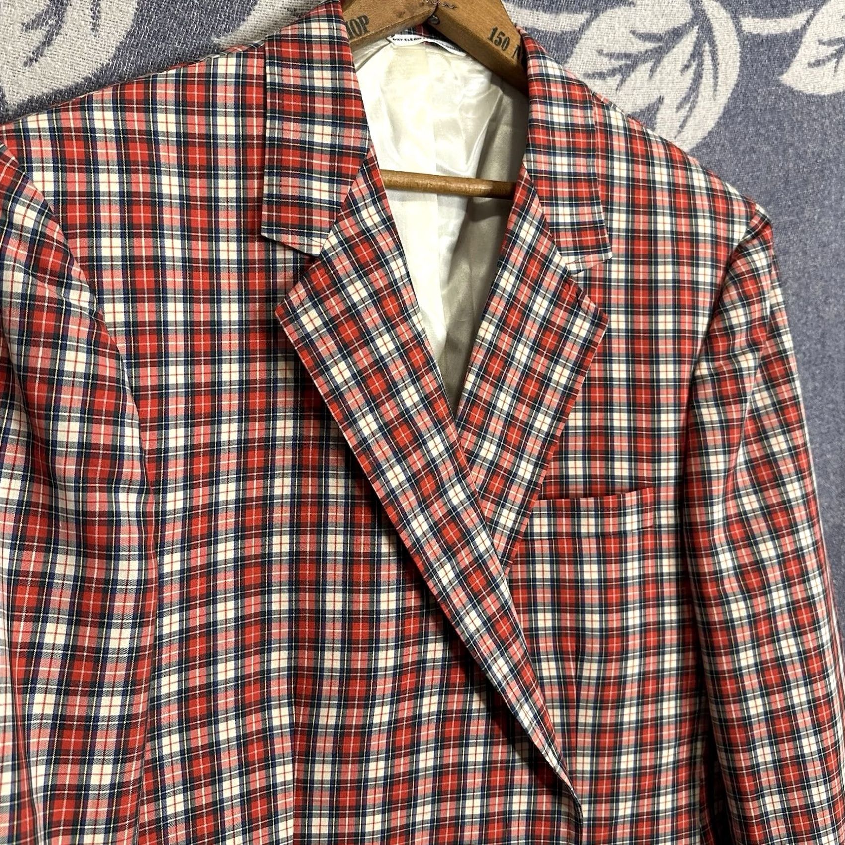 Vintage VINTAGE Kingsridge Sport Coat Red Jacket Blazer L/XL Button Up Plaid Mens Suit Size 42R - 2 Thumbnail