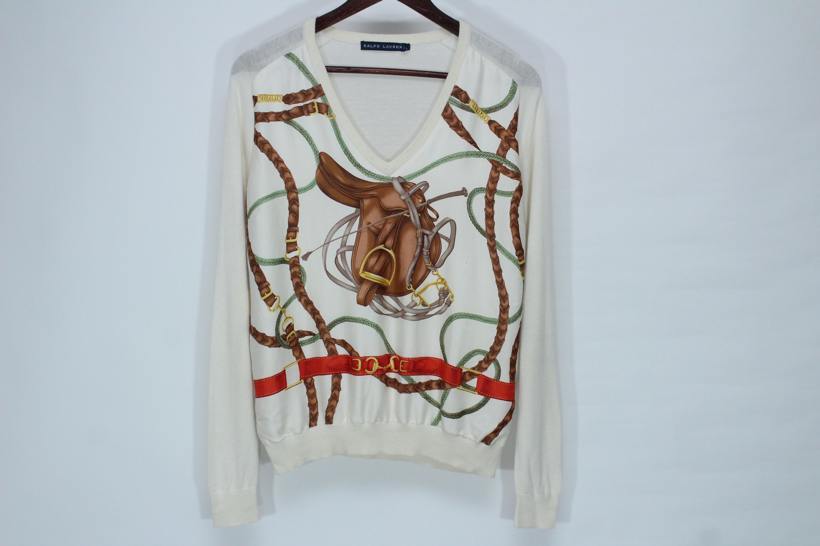 Ralph Lauren Polo Ralph Lauren Equestrian Bridle Print Silk Blend Jumper Size L / US 10 / IT 46 - 2 Thumbnail