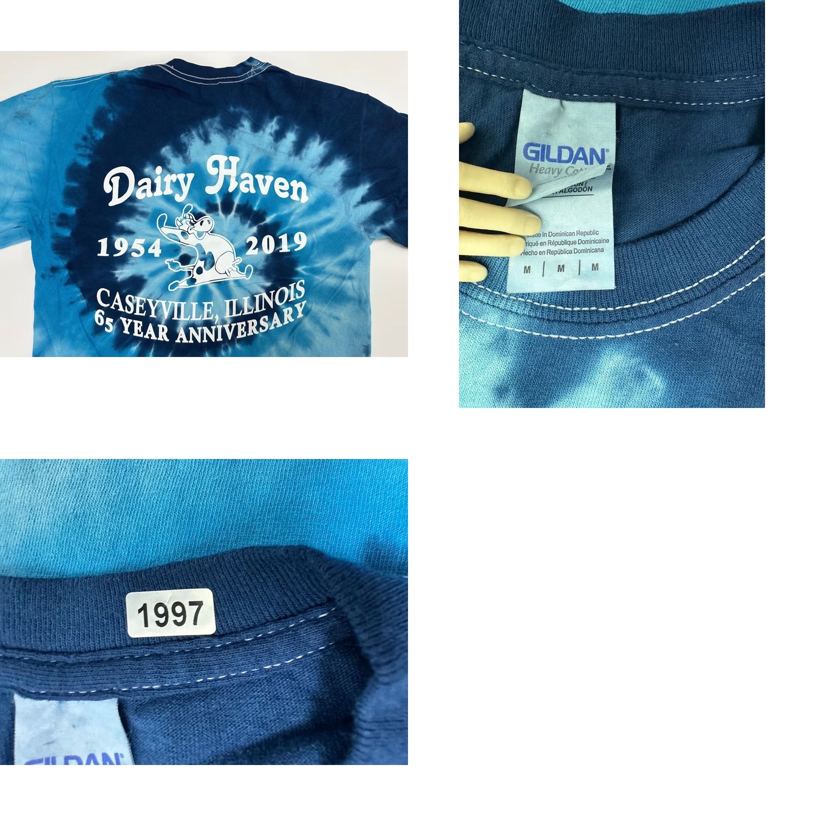 Gildan Cow Shirt Adult Medium Dairy Haven Milk Farm Caseyville Tie-Dye Psychedelic Blue Size US M / EU 48-50 / 2 - 8 Thumbnail