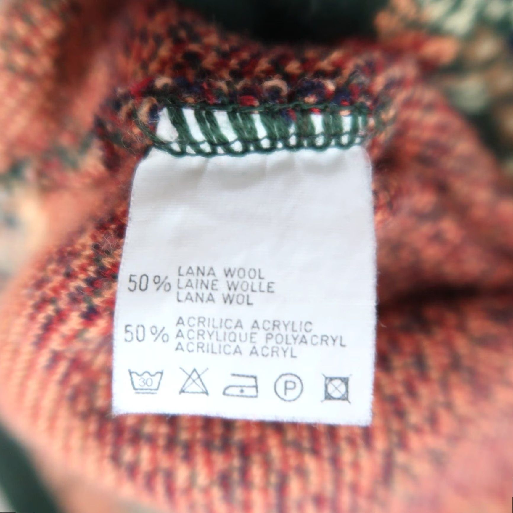 Vintage VINTAGE 90s dark green cream mixed print scenic knit wool blend sweater M Women's Pullover Wool Blend Long Sleeve Floral Size M / US 6-8 / IT 42-44 - 5 Thumbnail