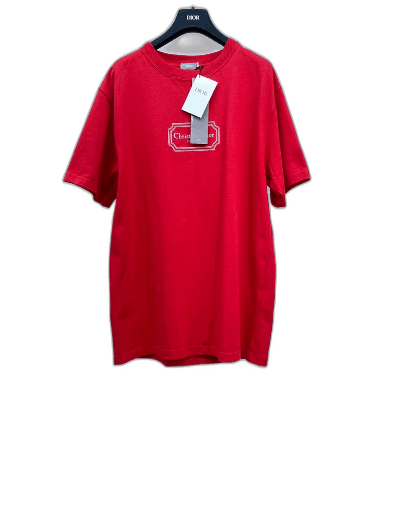 Dior Dior Red Embroidered Cotton Short Sleeve T-shirt Size L / US 10 / IT 46 - 1 Thumbnail