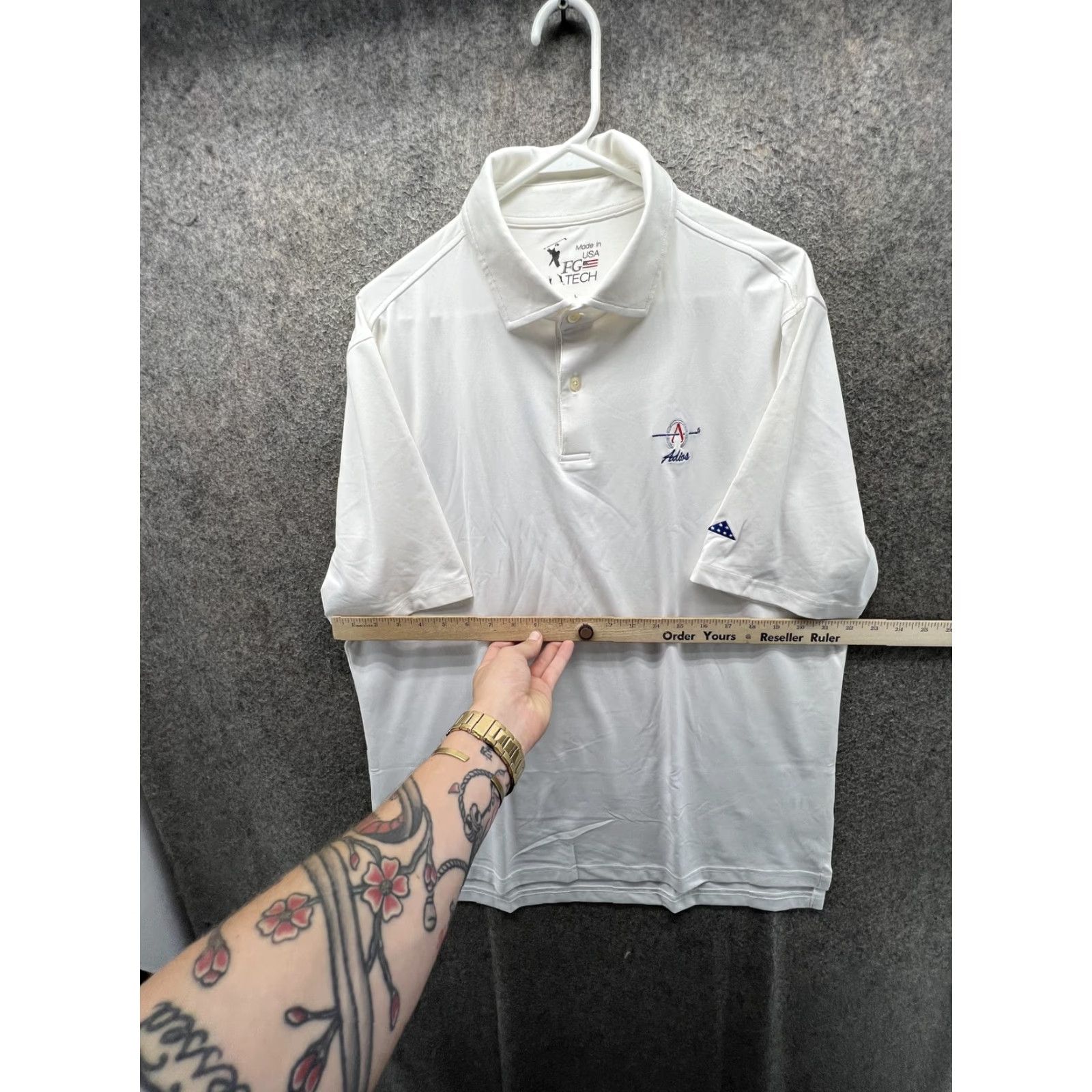 Vintage FG Tech Golf Polo Shirt Mens Large White Short Sleeve Adios Logo Made In USA Size US L / EU 52-54 / 3 - 4 Thumbnail