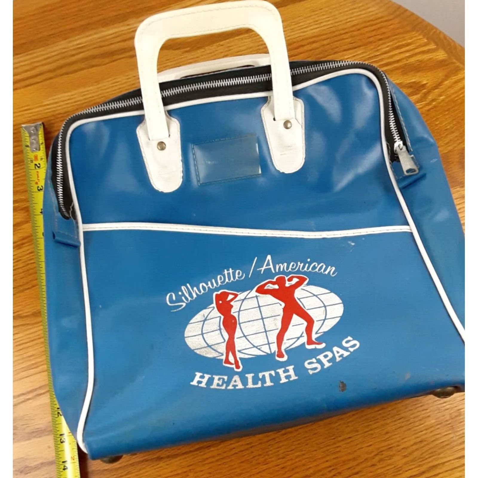 Vintage VINTAGE Silhouette/America Health Spas Gym-Duffle Bag 1980's Michigan Blue & White Vinyl Duffle Bag Men Medium Zipper Size ONE SIZE - 5 Thumbnail