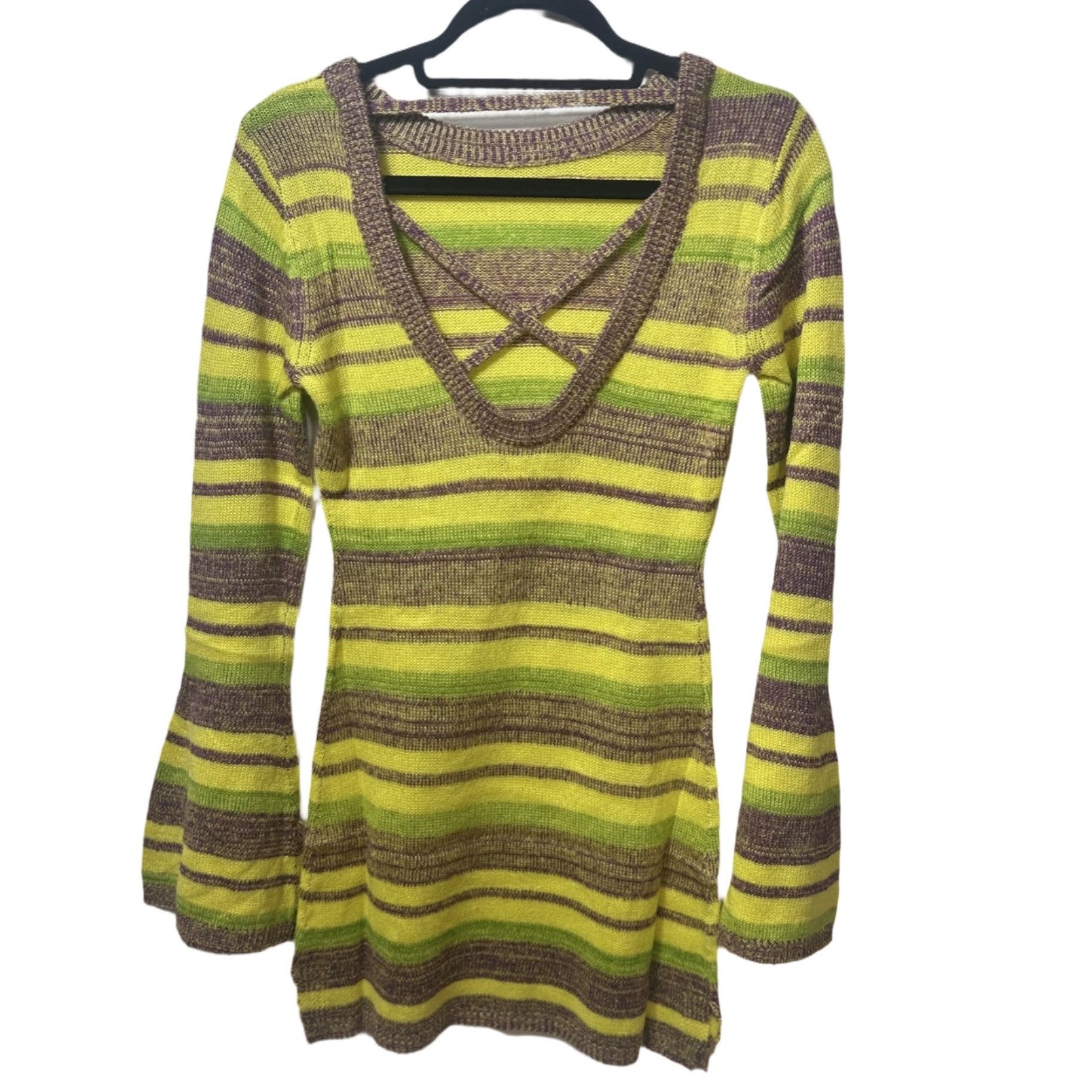 Other NWT Long Bell Sleeve Open Back Bodycon Multi Color Knit Mini Size S / US 4 / IT 40 - 4 Thumbnail