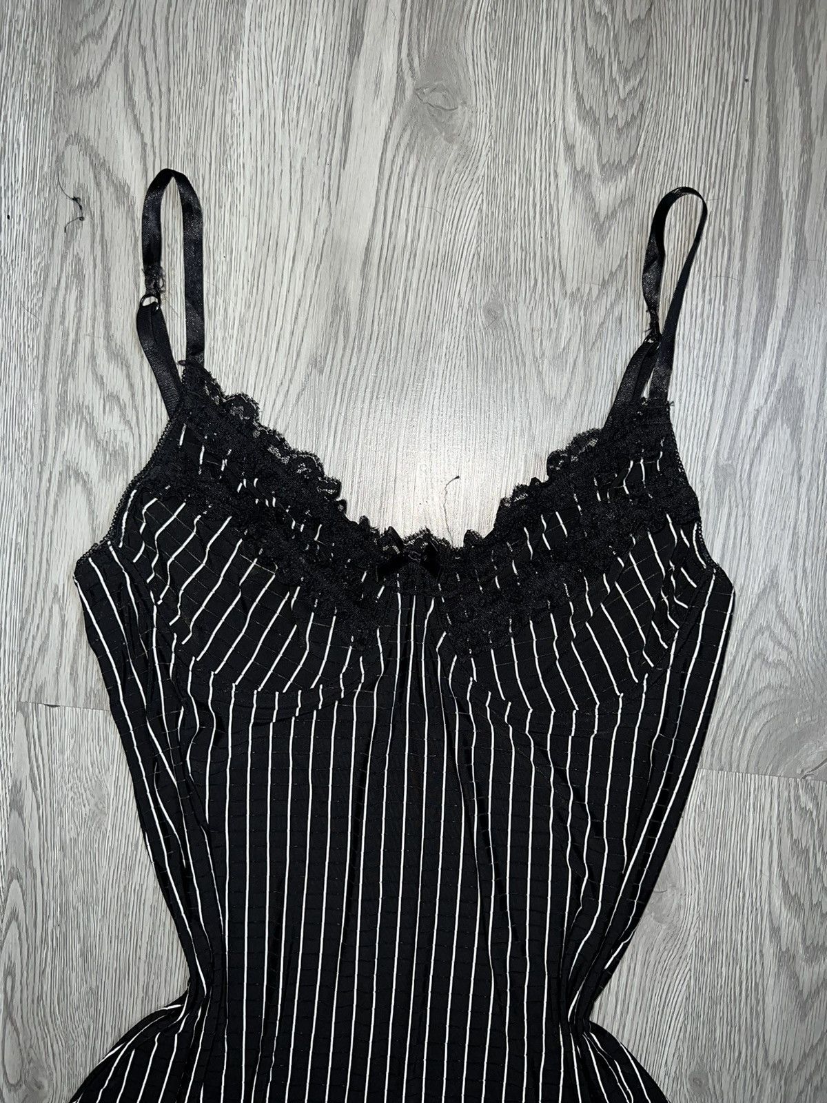 Japanese Brand Black striped with lace mini dress 🖤 Size M / US 6-8 / IT 42-44 - 8 Thumbnail