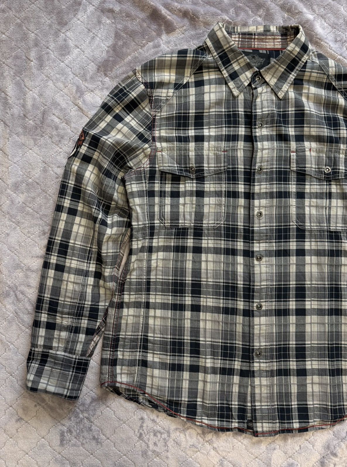 Harley Davidson × Vintage Vintage Harley Davidson Skull Big Logo Flannel Shirt Plaid Size US XL / EU 56 / 4 - 5 Thumbnail