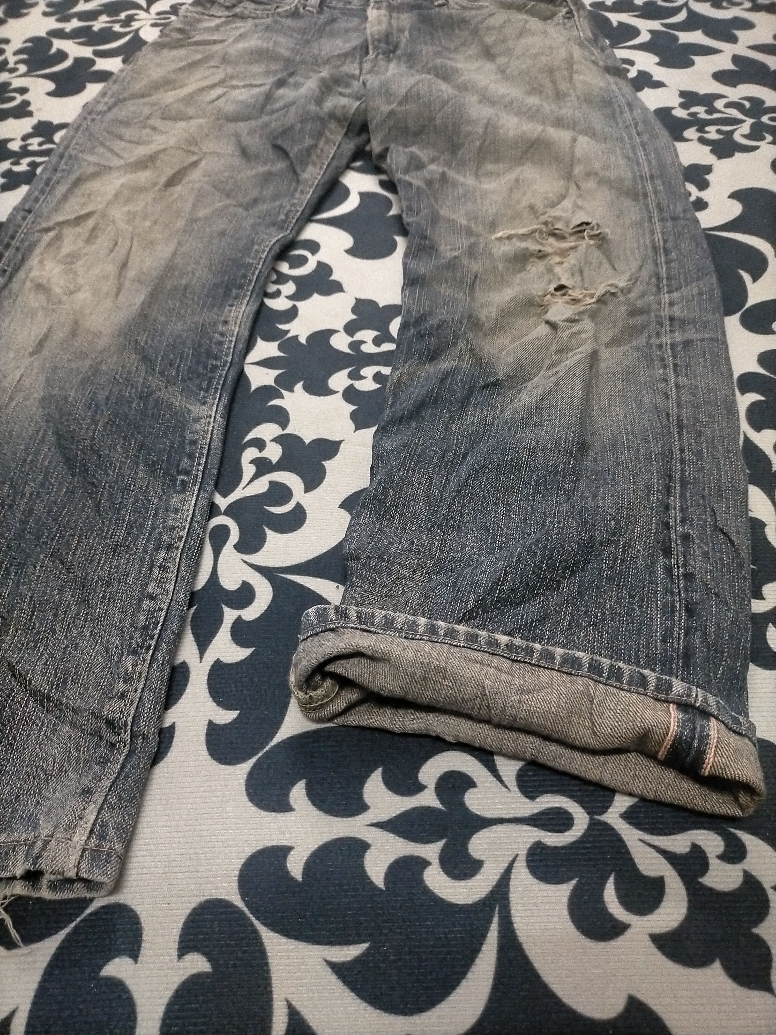 Edwin × If Six Was Nine × Le Grande Bleu (L.G.B.) 🔥Vintage🔥 Edwin 505zx Mudwash Distressed Selvedge Jeans Size US 32 / EU 48 - 3 Thumbnail