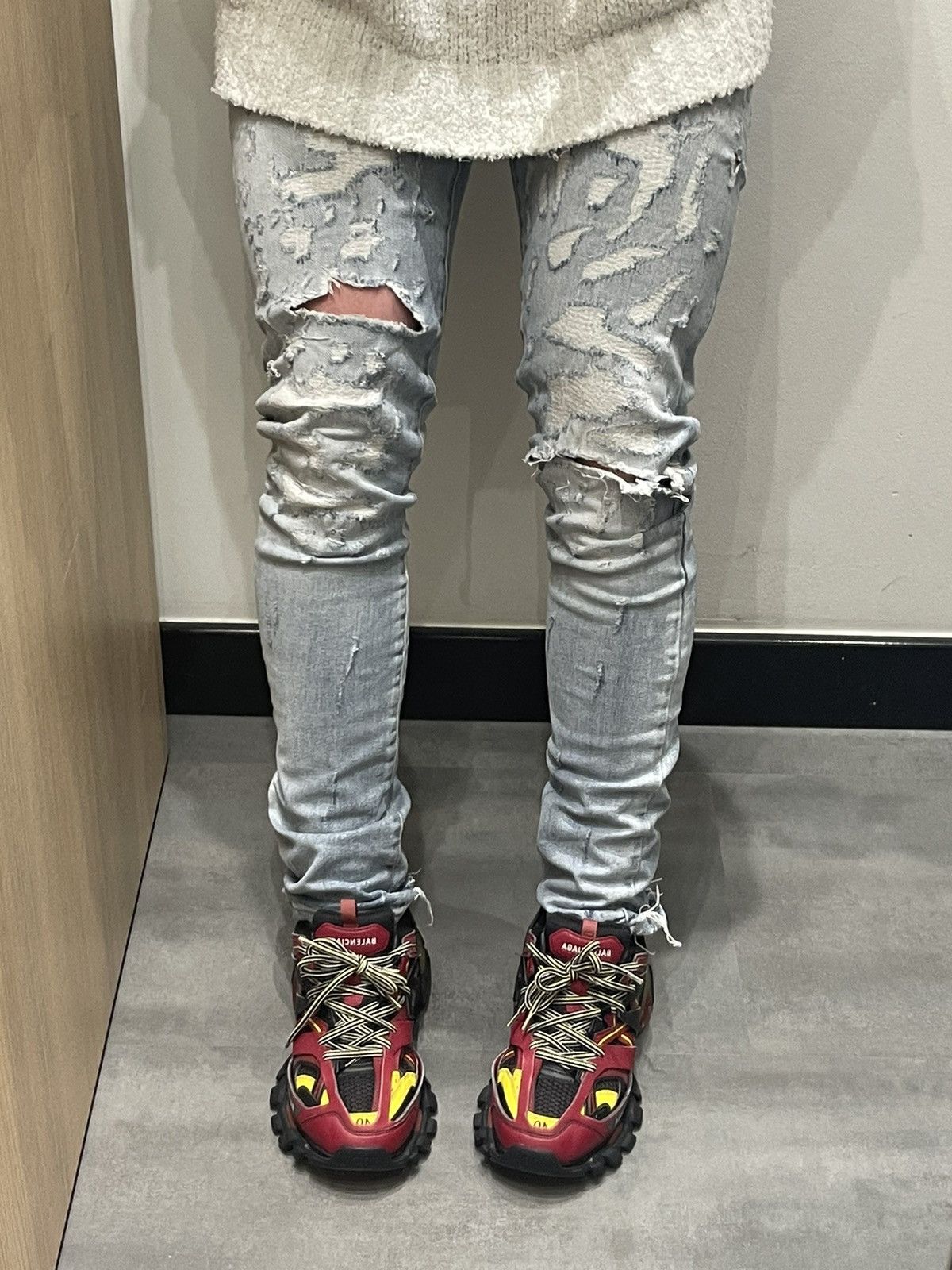 Balmain Balmain Distressed Indigo Biker Denim Pants Size US 31 - 3 Thumbnail