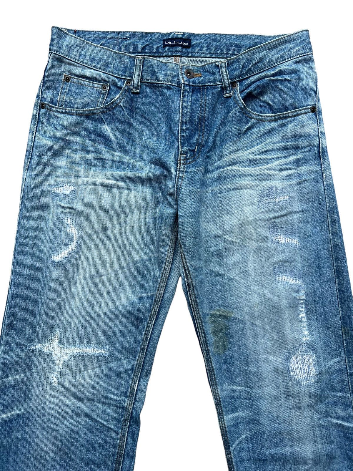 Japanese Brand Bit Blue Patchwork Distressed Faded Denim Blue 34x31 Size US 34 / EU 50 - 4 Thumbnail