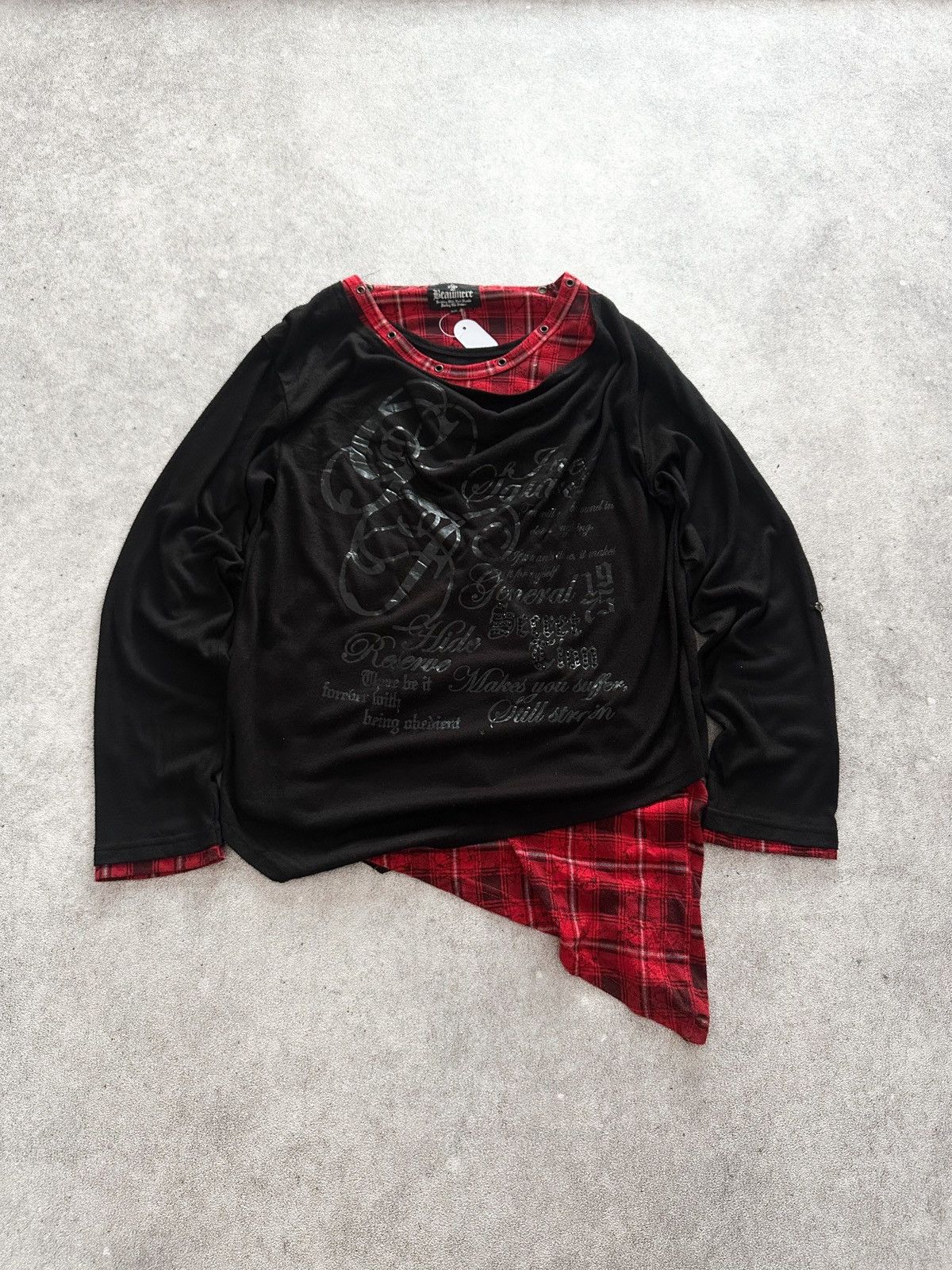 If Six Was Nine Japanese Baumere Double Layer Plaid Studded Punk Tee Size US M / EU 48-50 / 2 - 1 Thumbnail