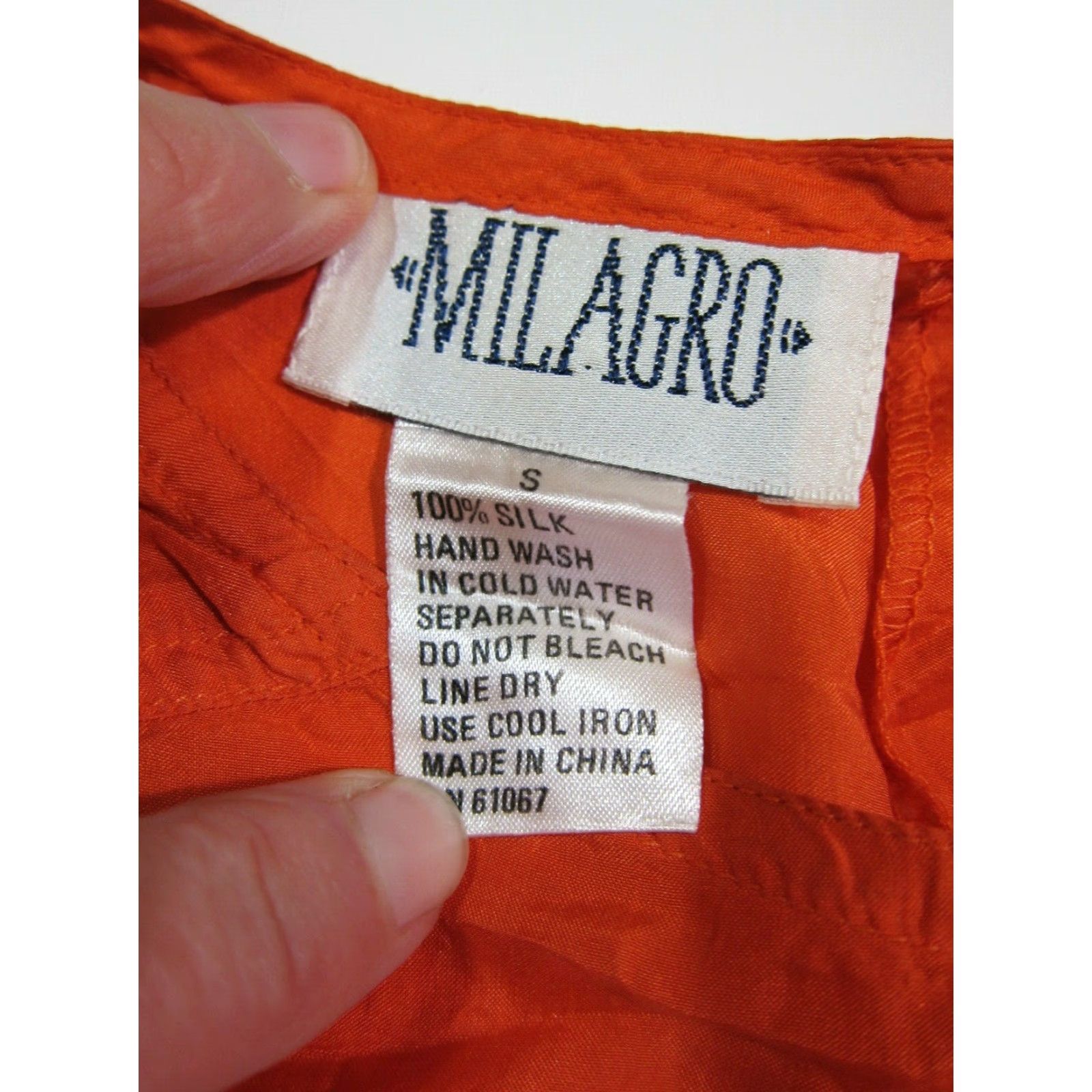 Vintage Milagro 100% Silk Neon Orange Pocket Tunic Blouse Shirt Top Women Size Small Size S / US 4 / IT 40 - 3 Thumbnail