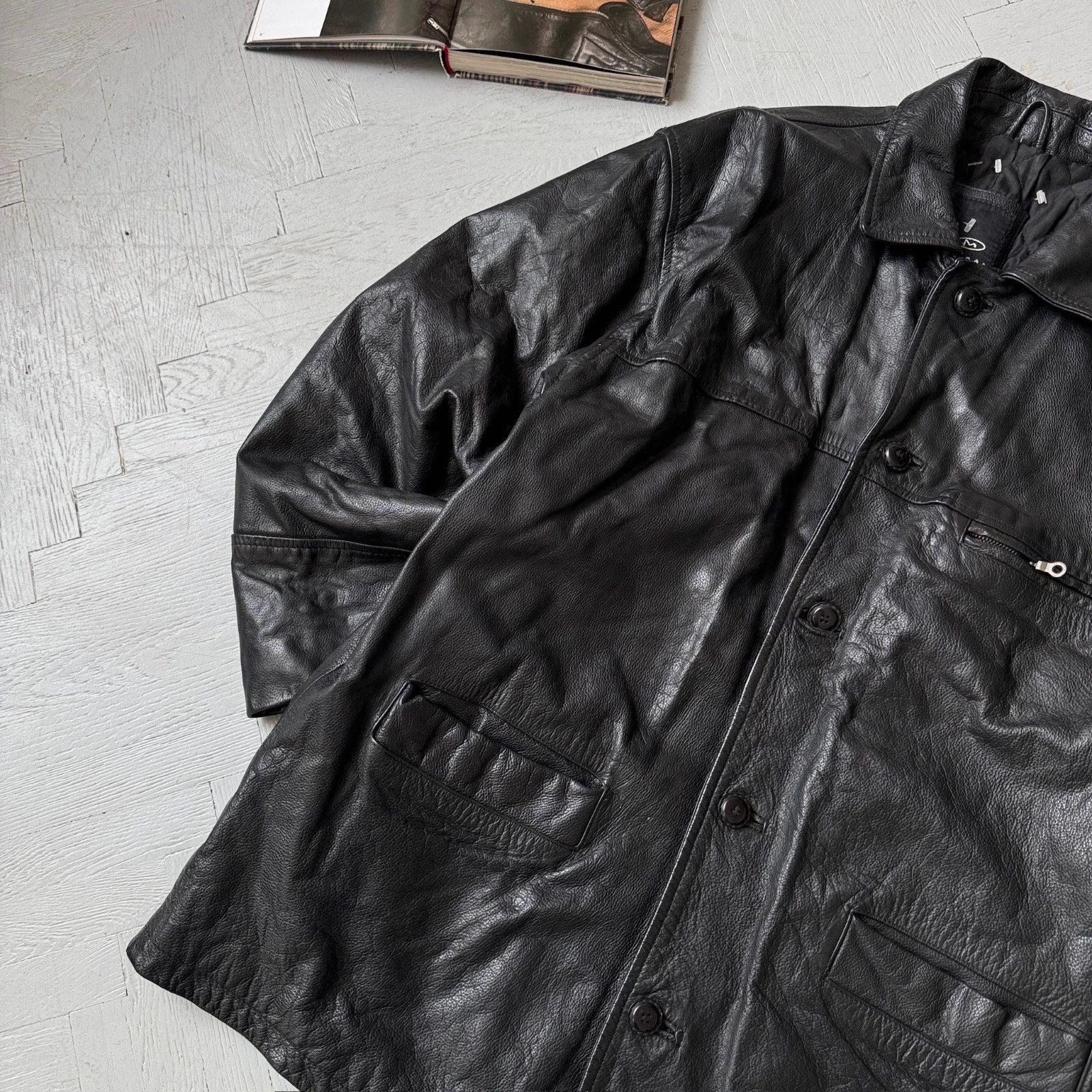 Vintage Vintage Real Leather Collared Gangster Jacket Car Coat Size US L / EU 52-54 / 3 - 2 Thumbnail
