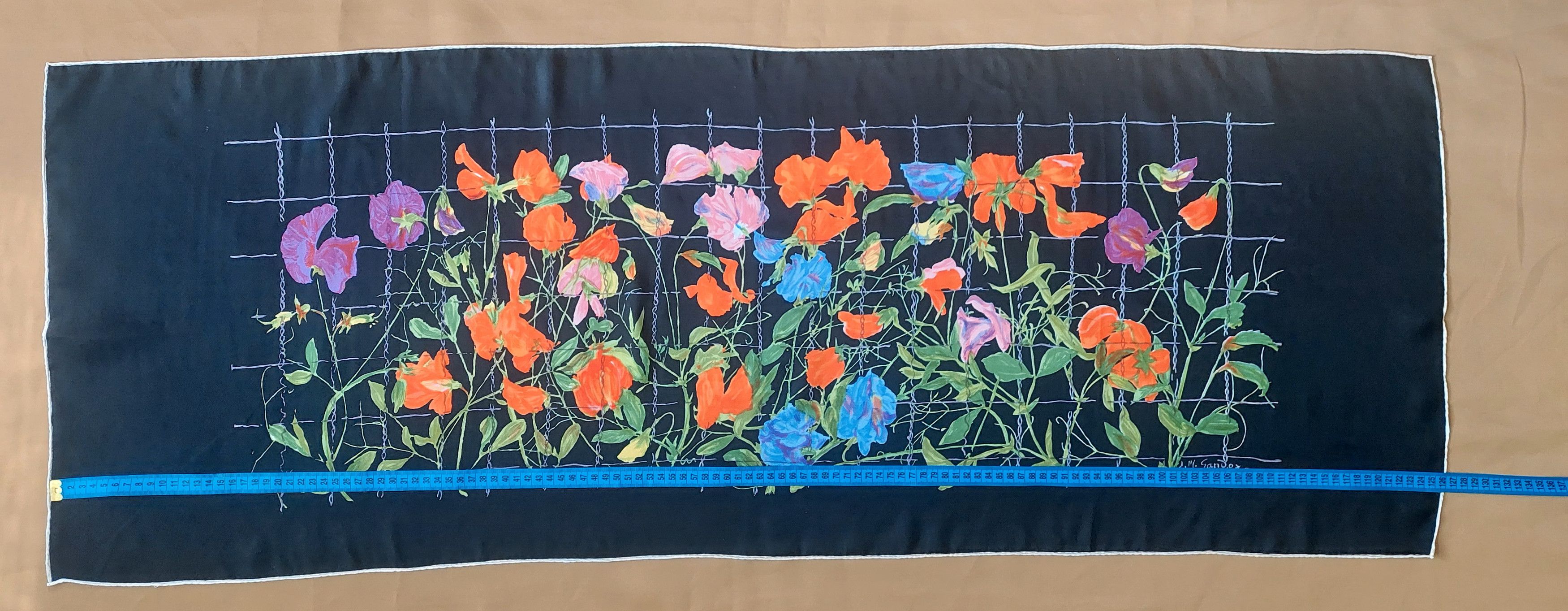 Other Vintage Edouard Marcel Sandoz Black Silk Scarf Floral Print Size ONE SIZE - 4 Thumbnail