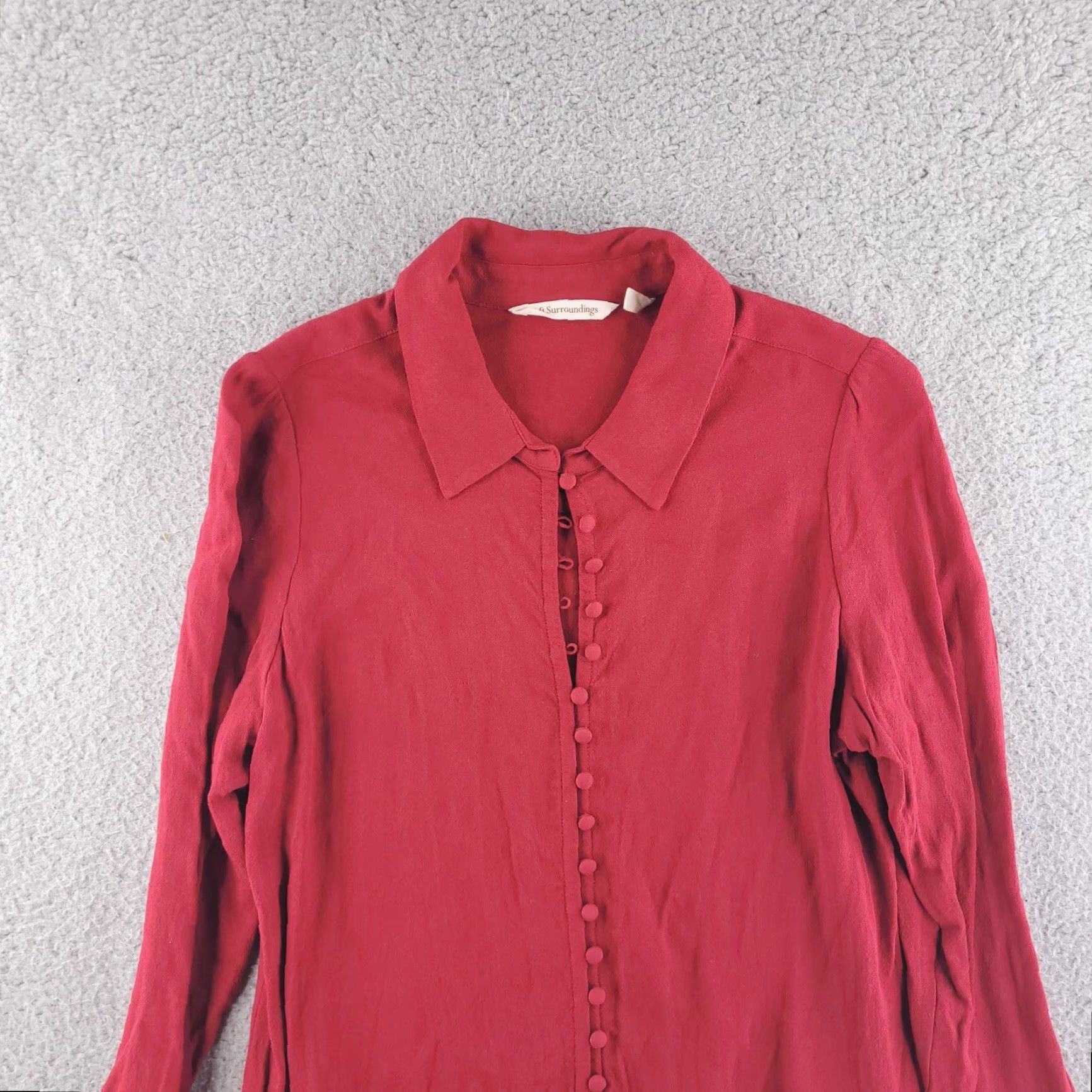 Soft Surroundings Soft Surroundings Blouse Shirt Womens Size 3X Burgundy Red Rayon Button Collared Long Sleeve Ruffle Cuffs Size XXL / US 16-18 / IT 52-54 - 2 Thumbnail