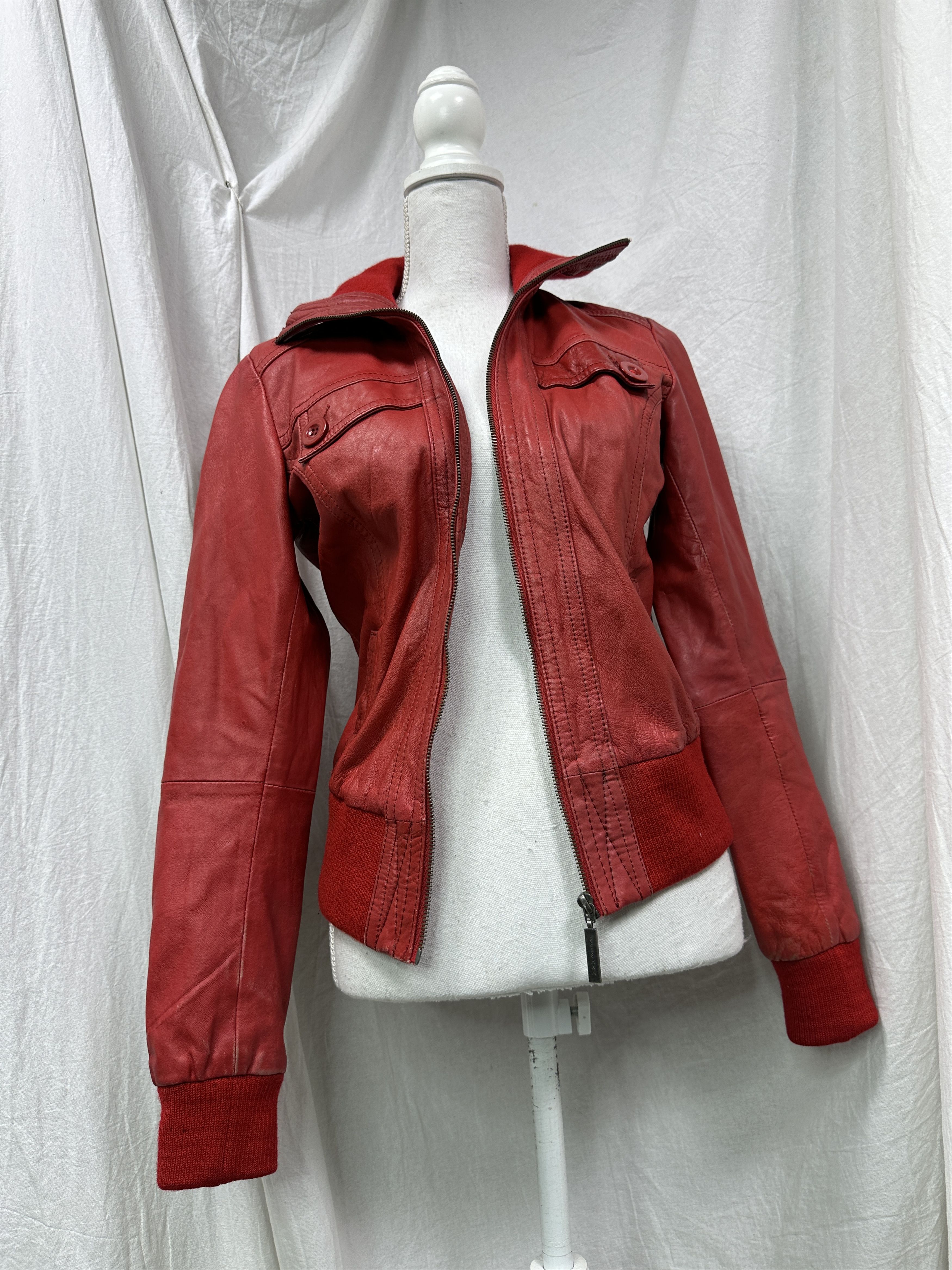 Vintage Vintage Leather Moto Biker Cherry Red Jacket Y2K Size S / US 4 / IT 40 - 1 Thumbnail